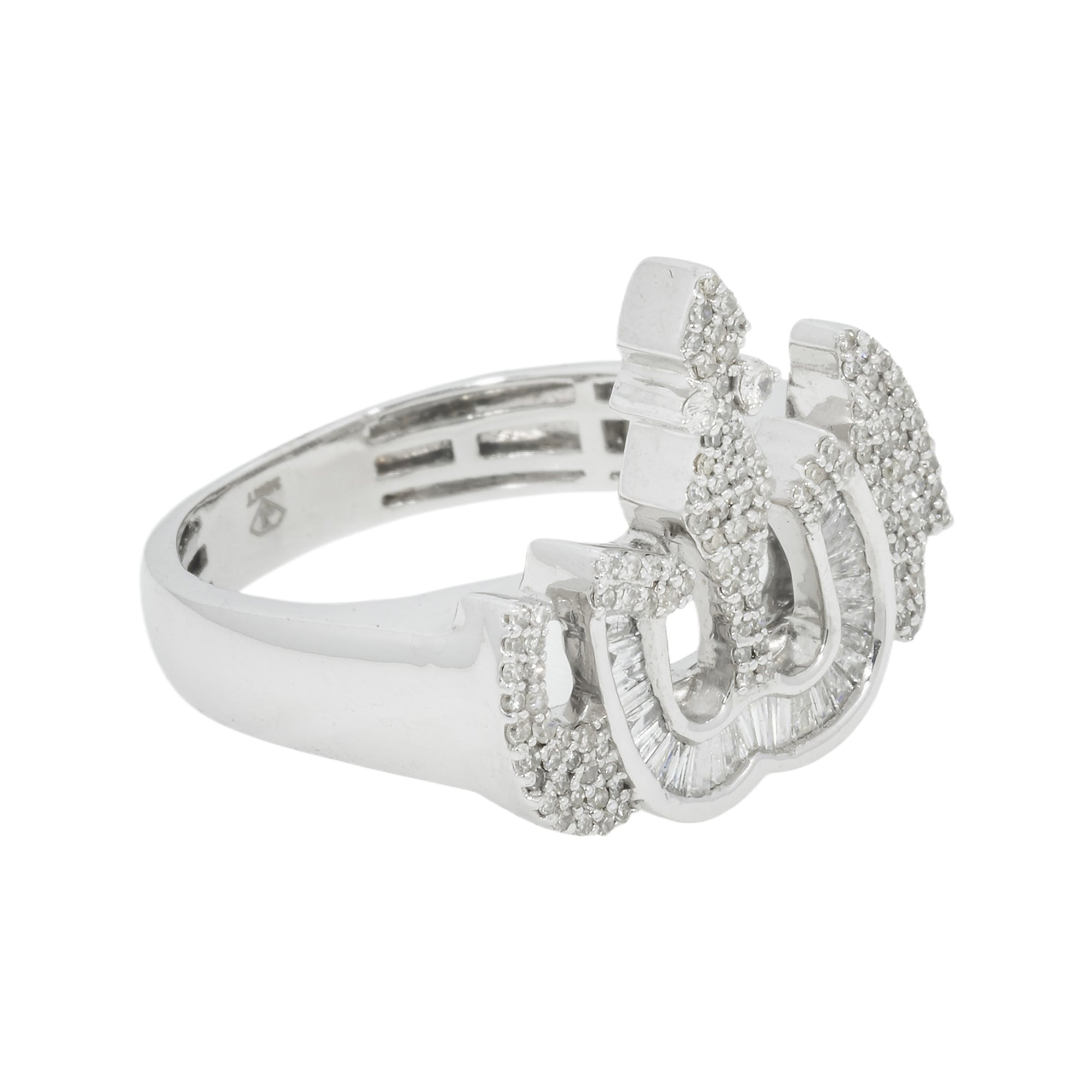 10K GOLD BAGUETTE AND ROUND DIAMOND ALLAH RING 0.81 CT