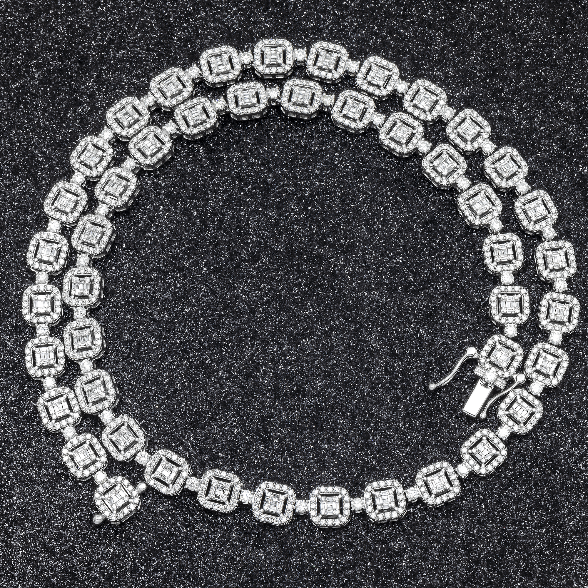 10K GOLD BAGUETTE AND ROUND ILLUSION SET DIAMOND 7.5MM CHAIN 8.53 CT