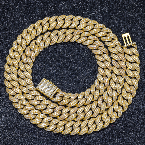 10K GOLD BAGUETTE AND ROUND DIAMOND 10MM OPEN CUBAN LINK CHAIN 12.96 CT