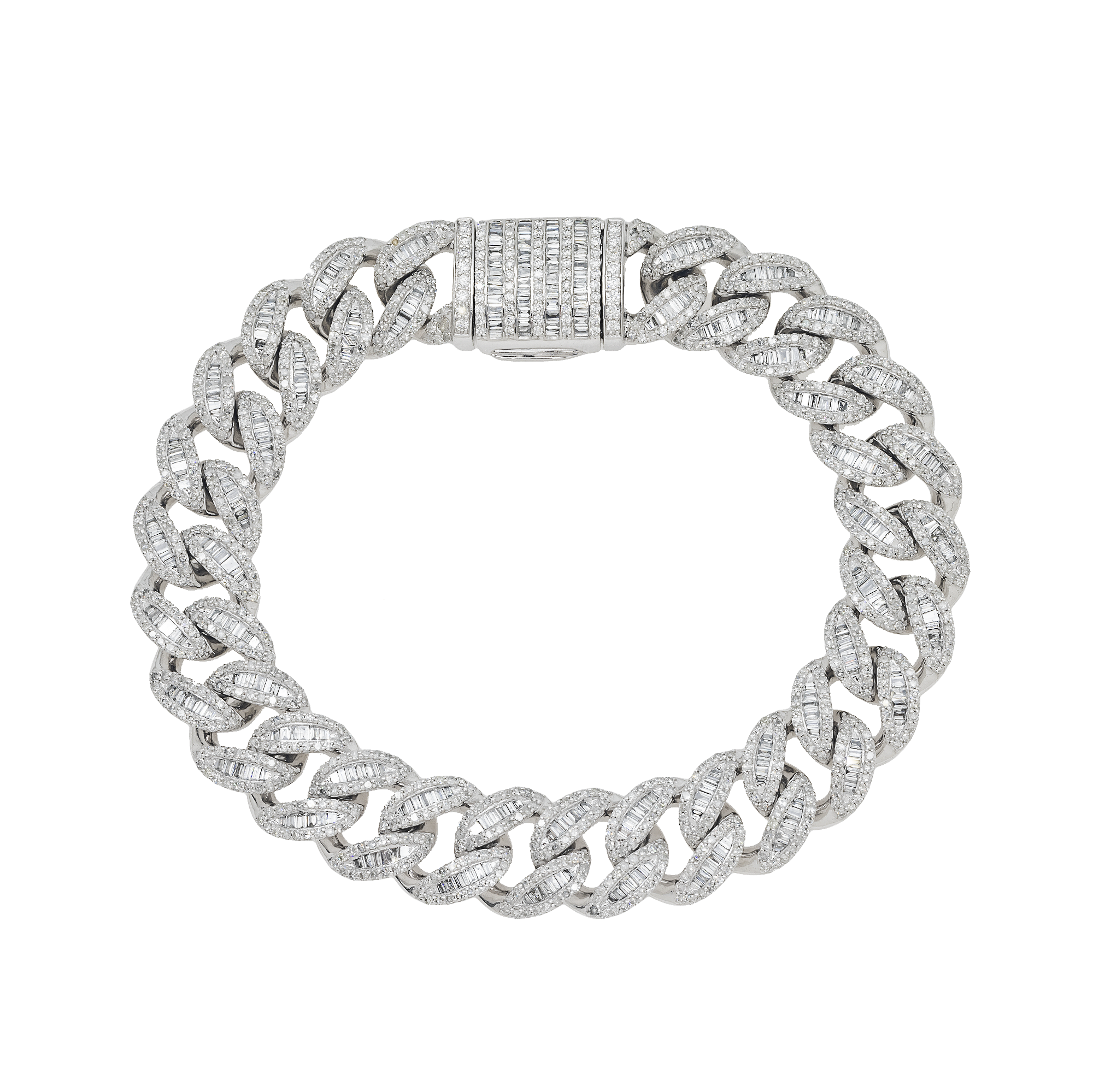 10K GOLD BAGUETTE AND ROUND DIAMOND 12MM OPEN CUBAN LINK BRACELET 8.08 CT