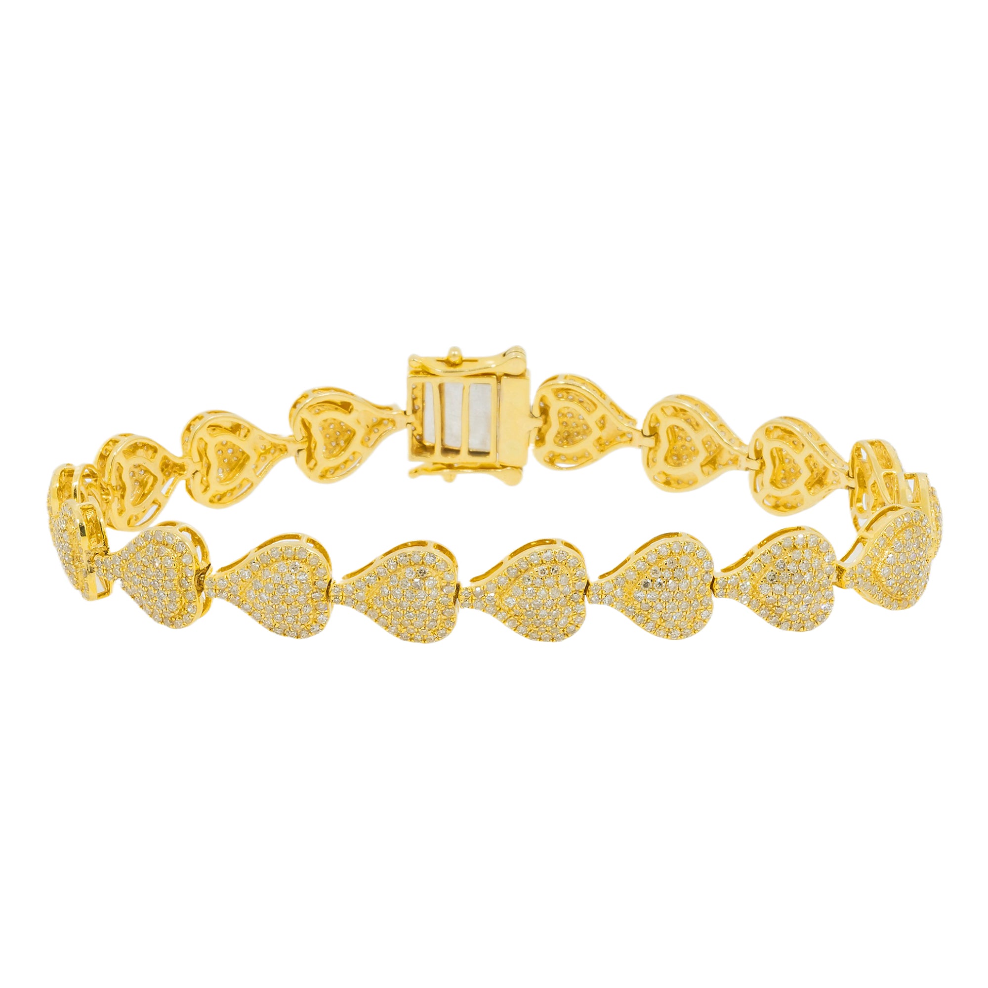 10K GOLD DIAMOND SIDEWAYS HEART CHAIN BRACELET 4.06 CT