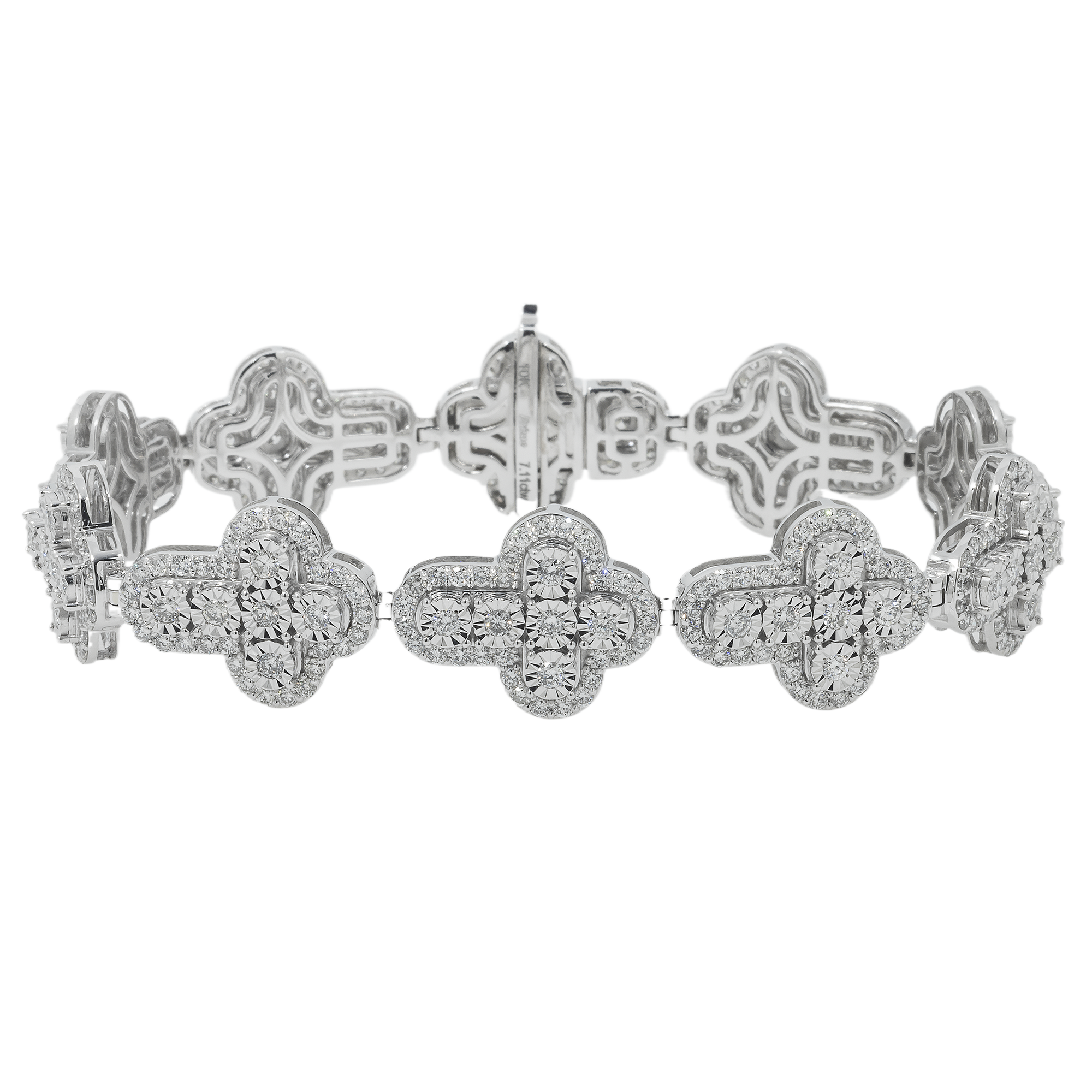 10K GOLD ROUND DIAMONDS CROSS BRACELET 7.11 CT