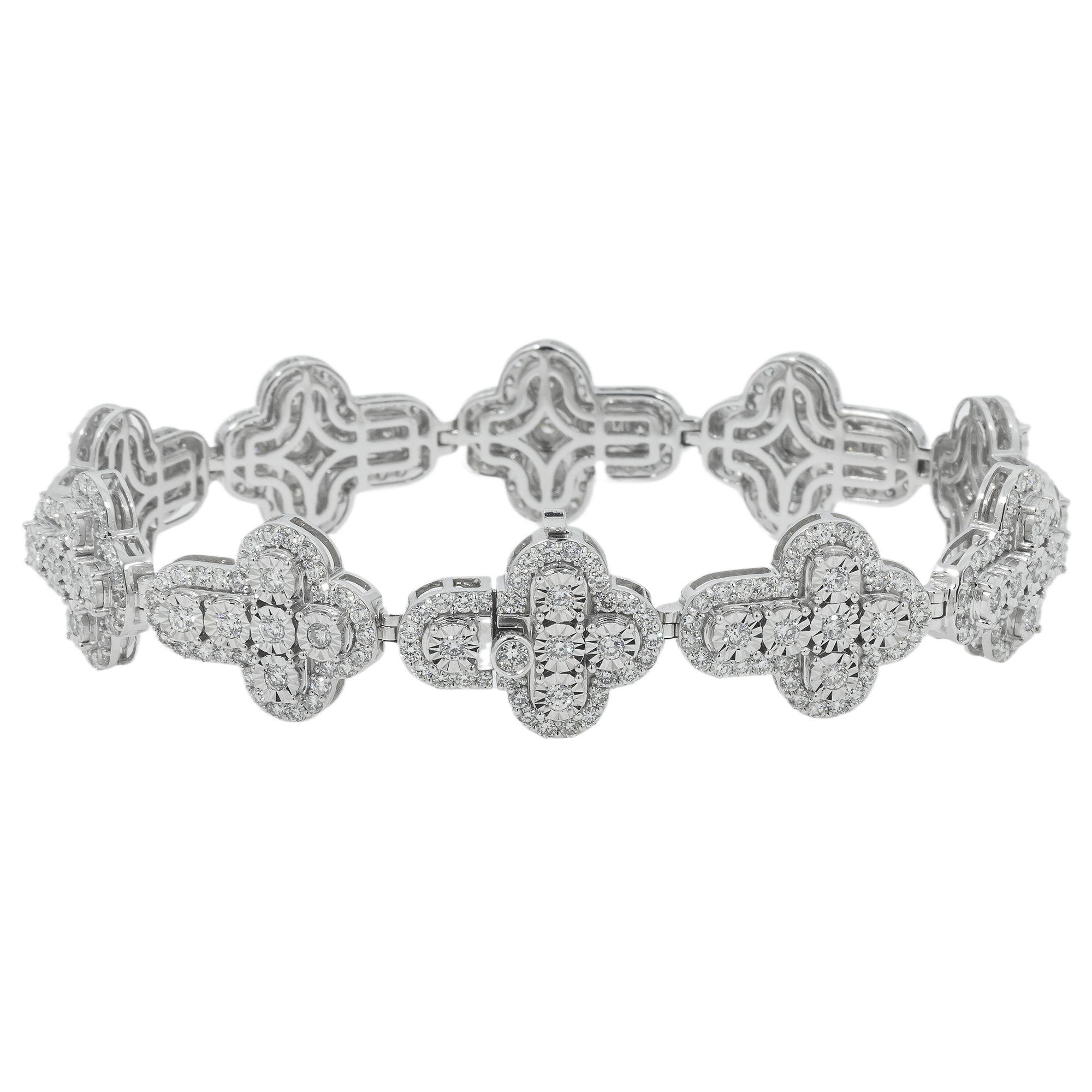 10K GOLD ROUND DIAMONDS CROSS BRACELET 7.11 CT