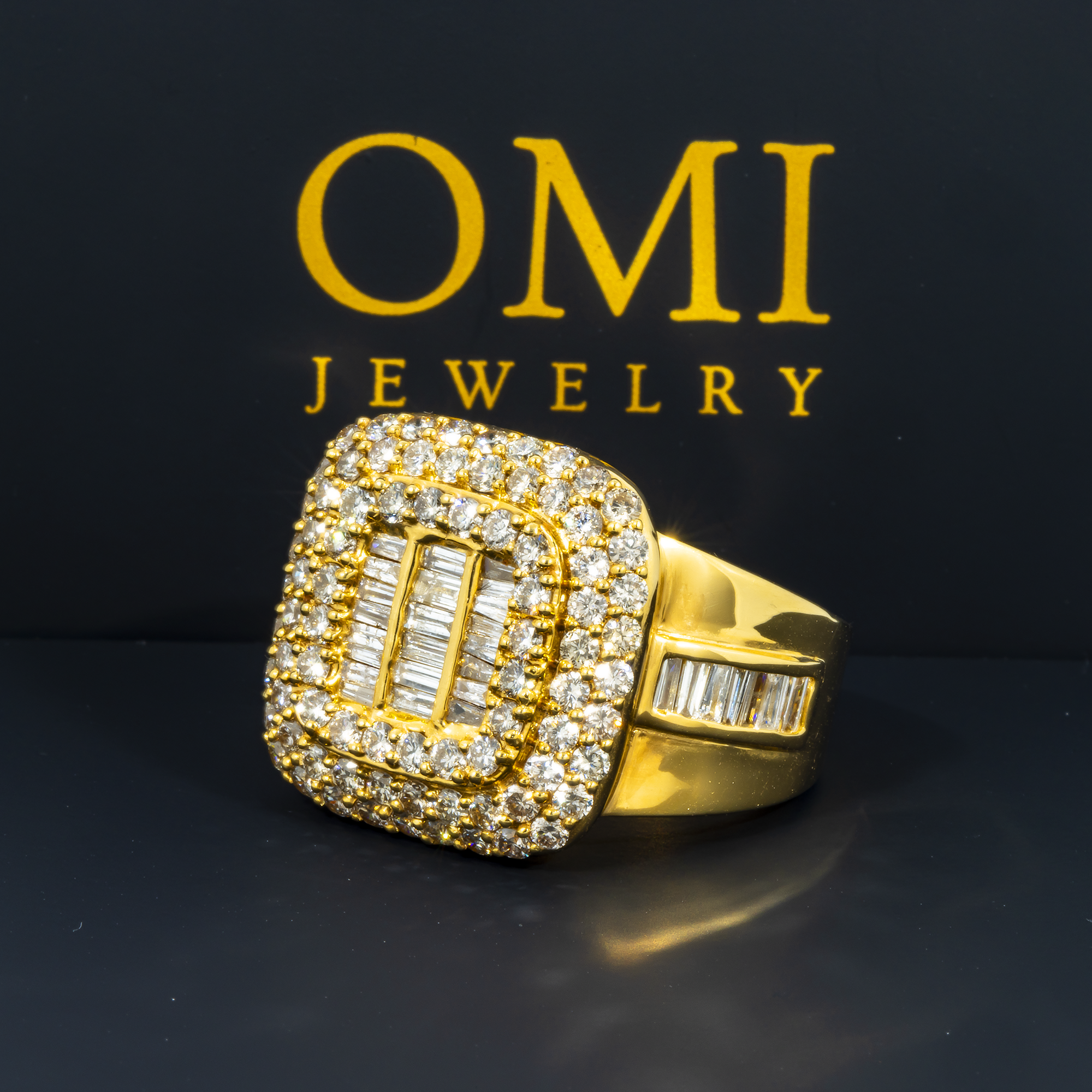 14K GOLD BAGUETTE AND ROUND DIAMOND STATEMENT RING 3.98 CT