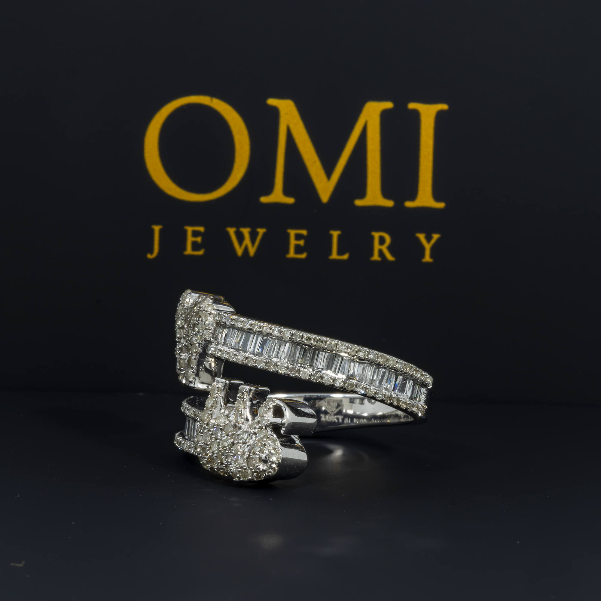 10K GOLD ROUND AND BAGUETTE DIAMOND ELEPHANT BYPASS RING 1.35 CT