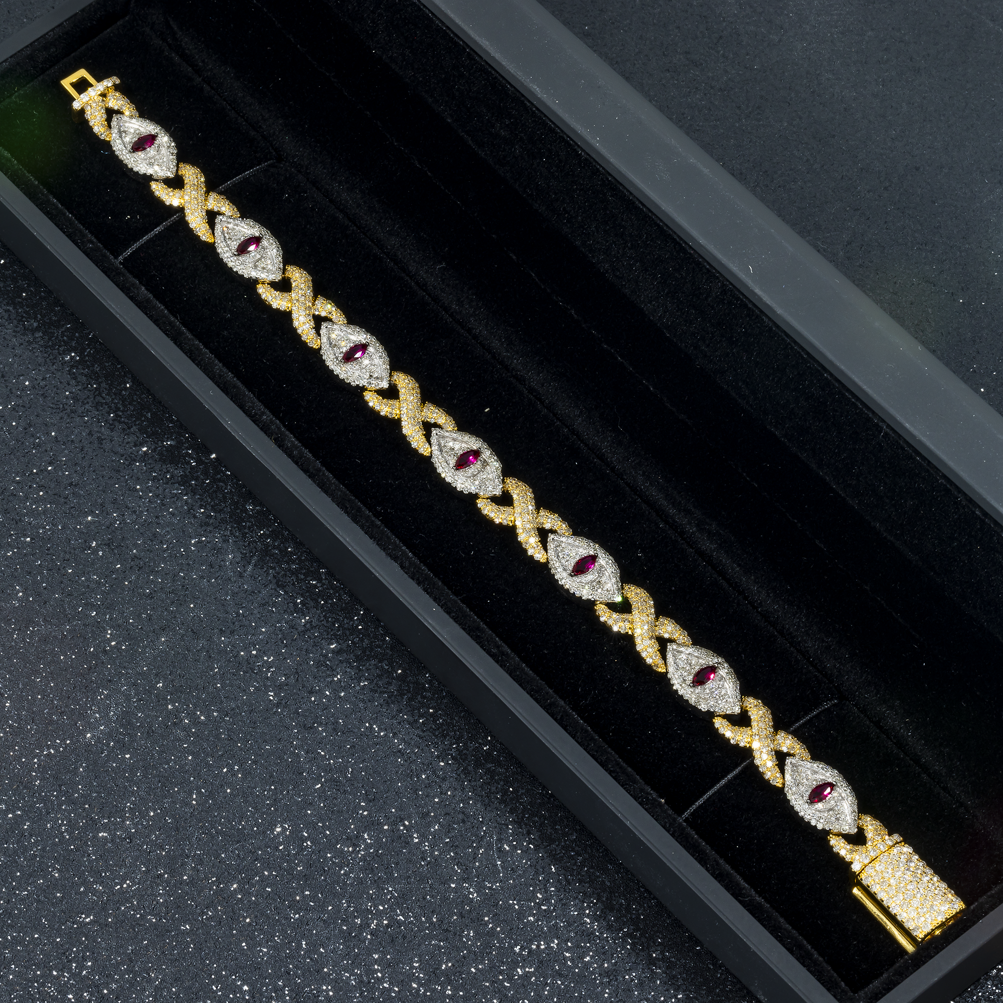 10K GOLD TWO TONE DIAMOND & PURPLE GEMSTONE EVIL EYE INFINITY CHAIN BRACELET 7.46 CT