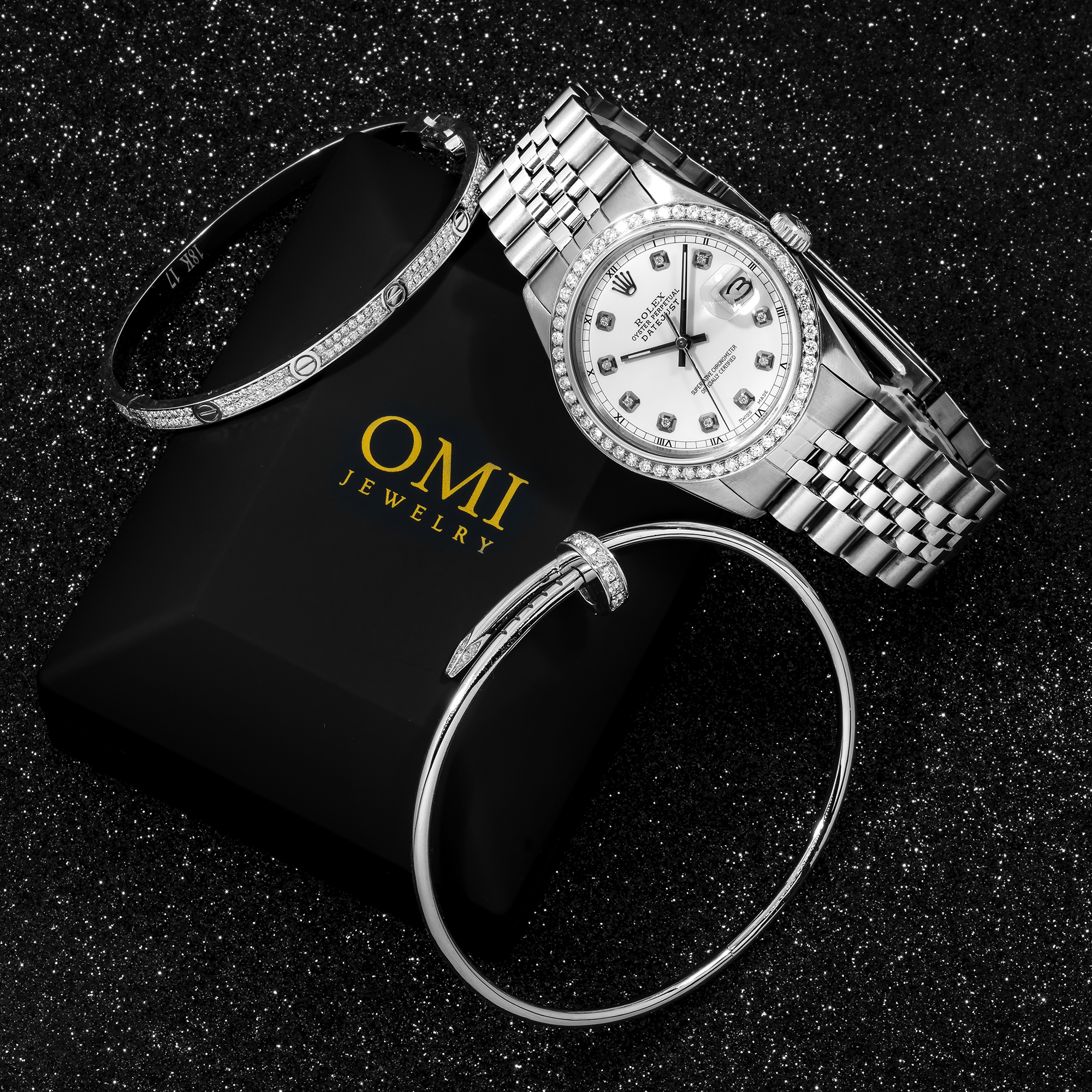 DIAMOND 36MM ROLEX DATEJUST & CUSTOM BRACELETS SET 2.50 CTW