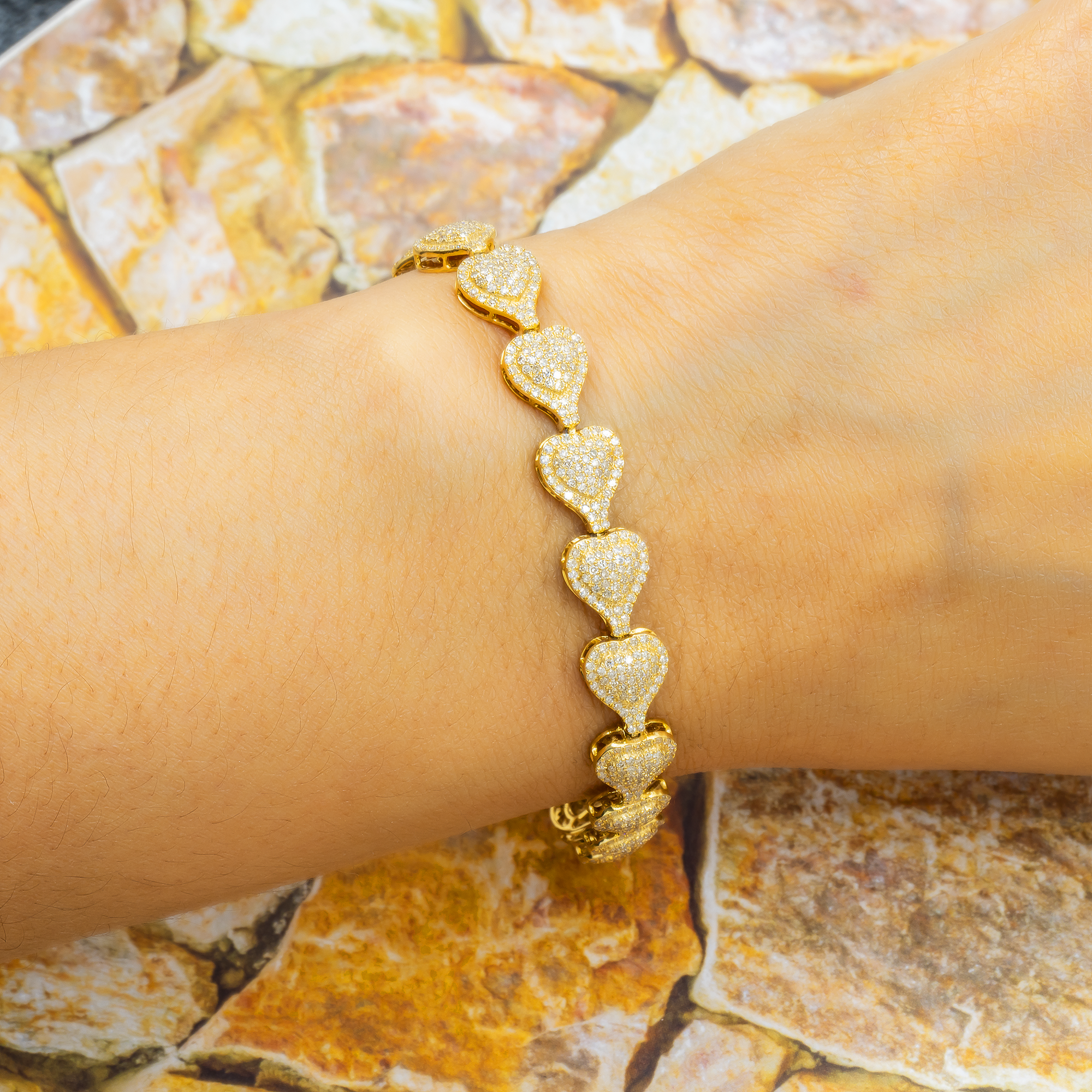 10K GOLD DIAMOND SIDEWAYS HEART CHAIN BRACELET 4.06 CT