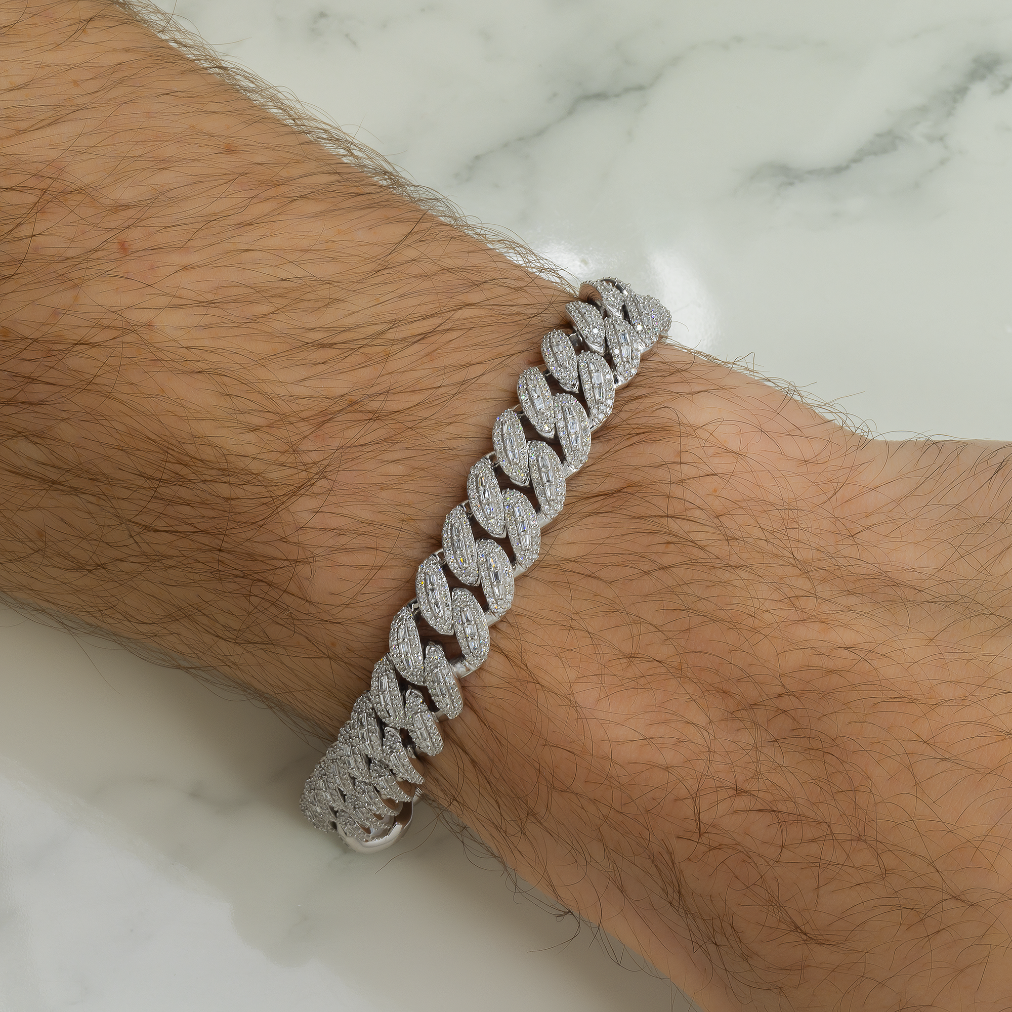 10K GOLD BAGUETTE AND ROUND DIAMOND 10MM OPEN CUBAN LINK BRACELET 4.99 CT