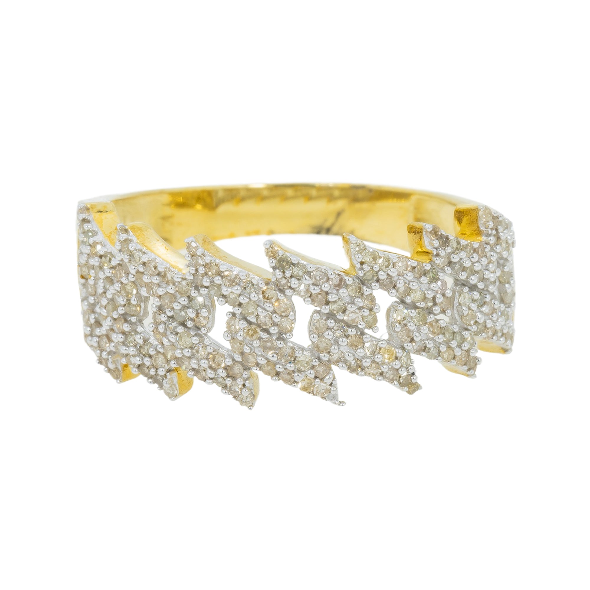 10K GOLD ROUND DIAMOND CUBAN LINK RING 0.56 CT