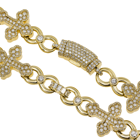 10K GOLD 10MM ROUND AND BAGUETTE DIAMOND INFINTY LINK CROSS CHAIN 15.25 CT