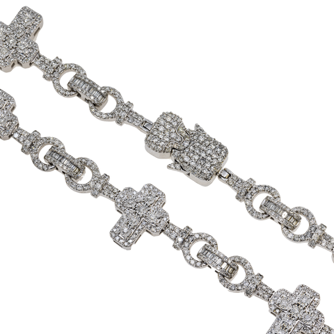 10K GOLD ROUND AND BAGUETTE DIAMOND INFINTY LINK CROSS CHAIN 12.16 CT