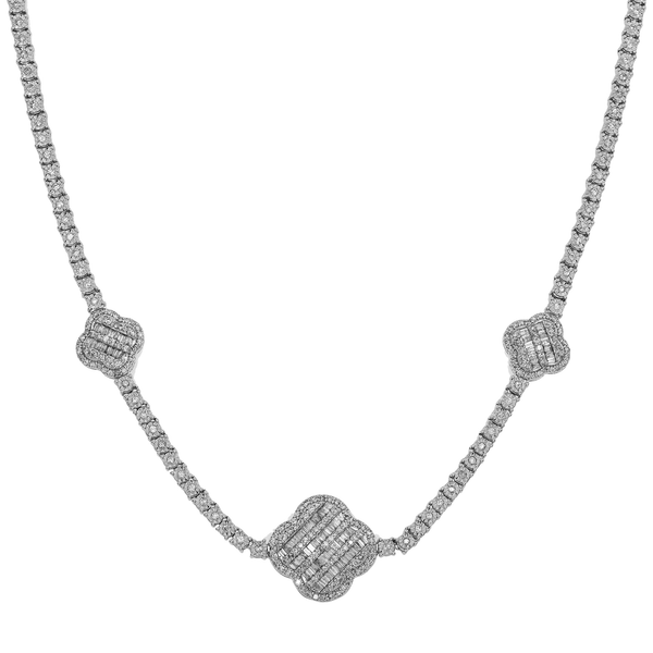 10K GOLD BAGUETTE AND ROUND DIAMOND CLOVER TENNIS CHAIN 2.75 CT