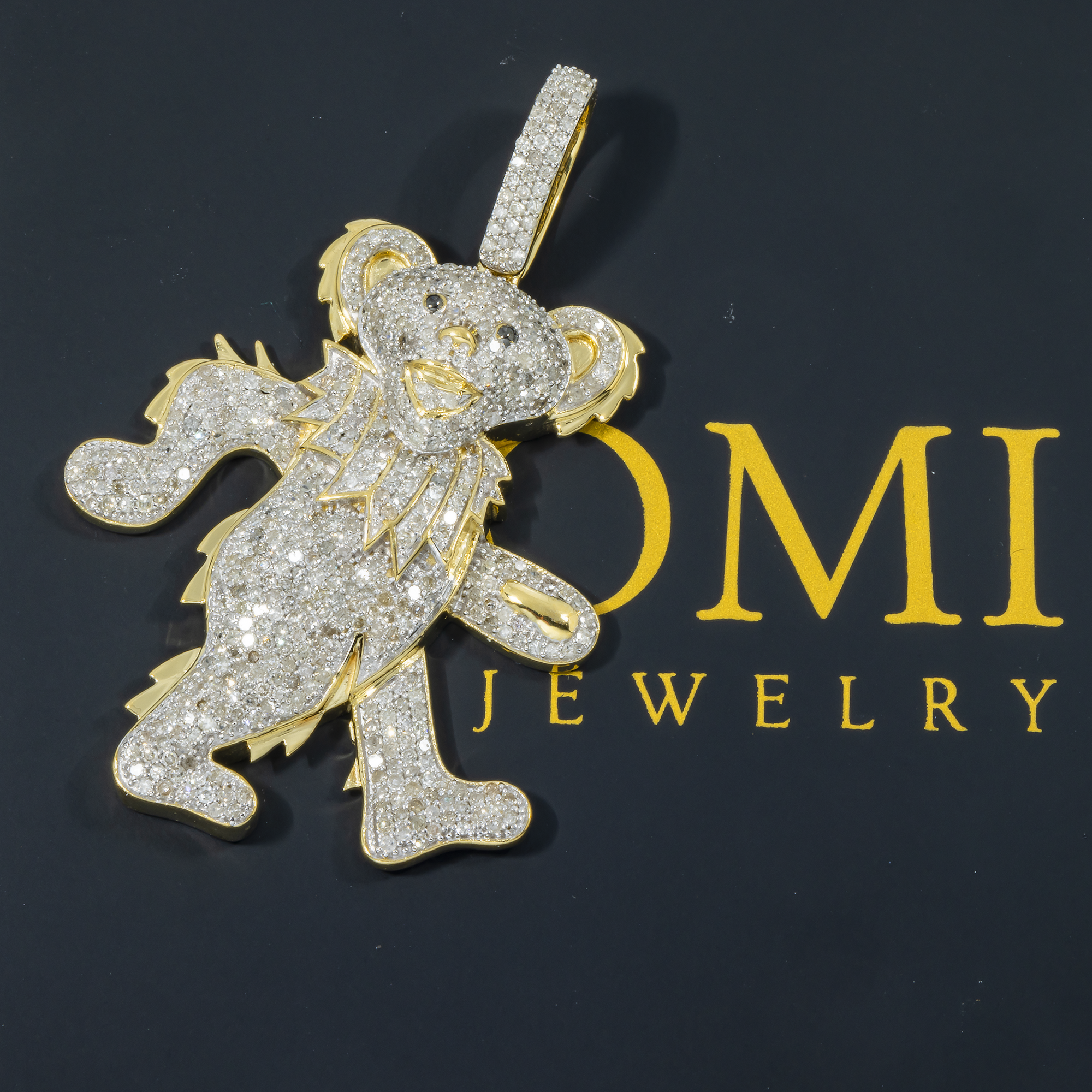 10K GOLD DIAMOND CARTOON TEDDY BEAR PENDANT 1.63 CT