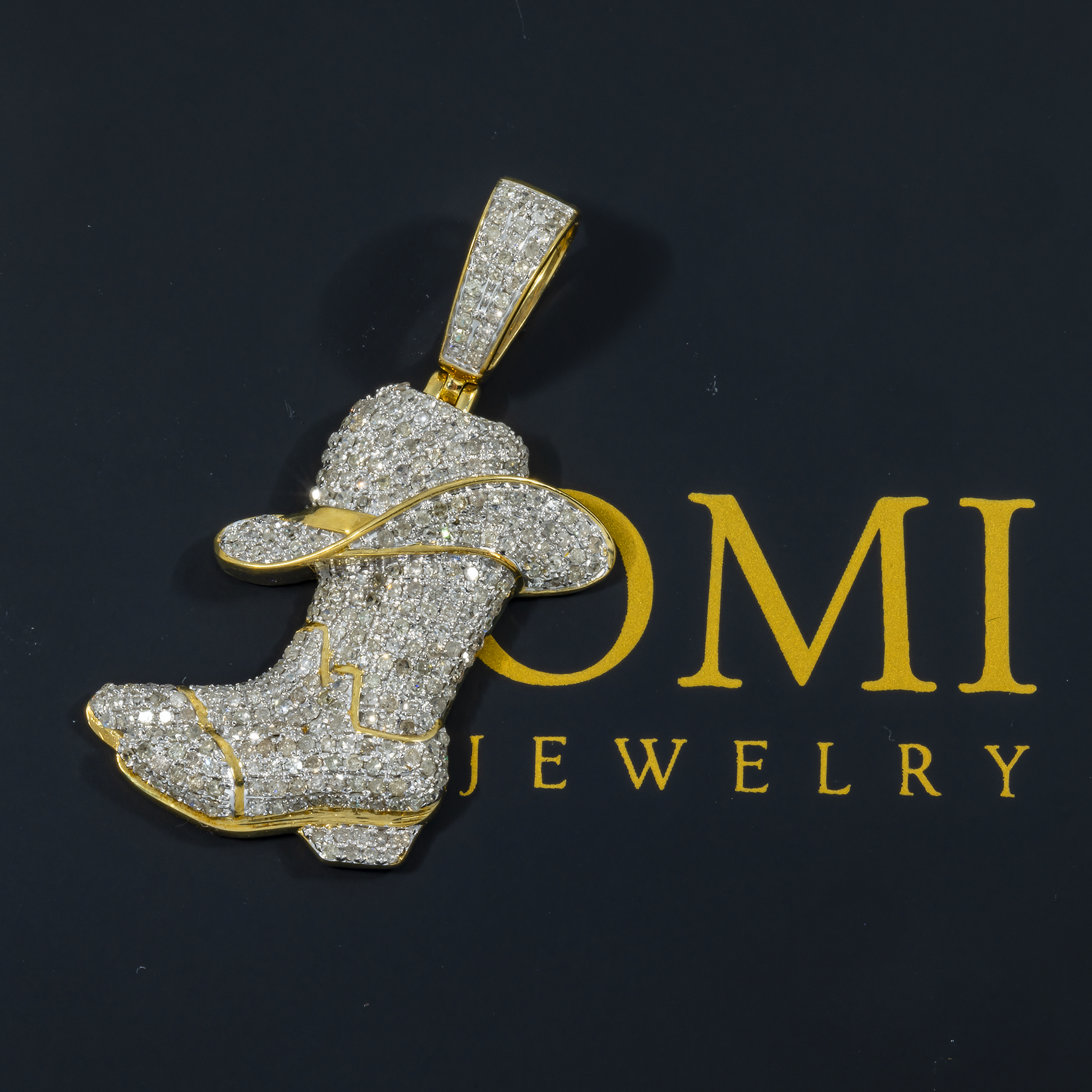10K GOLD DIAMOND COWBOY BOOTS AND HAT PENDANT 1.08 CT
