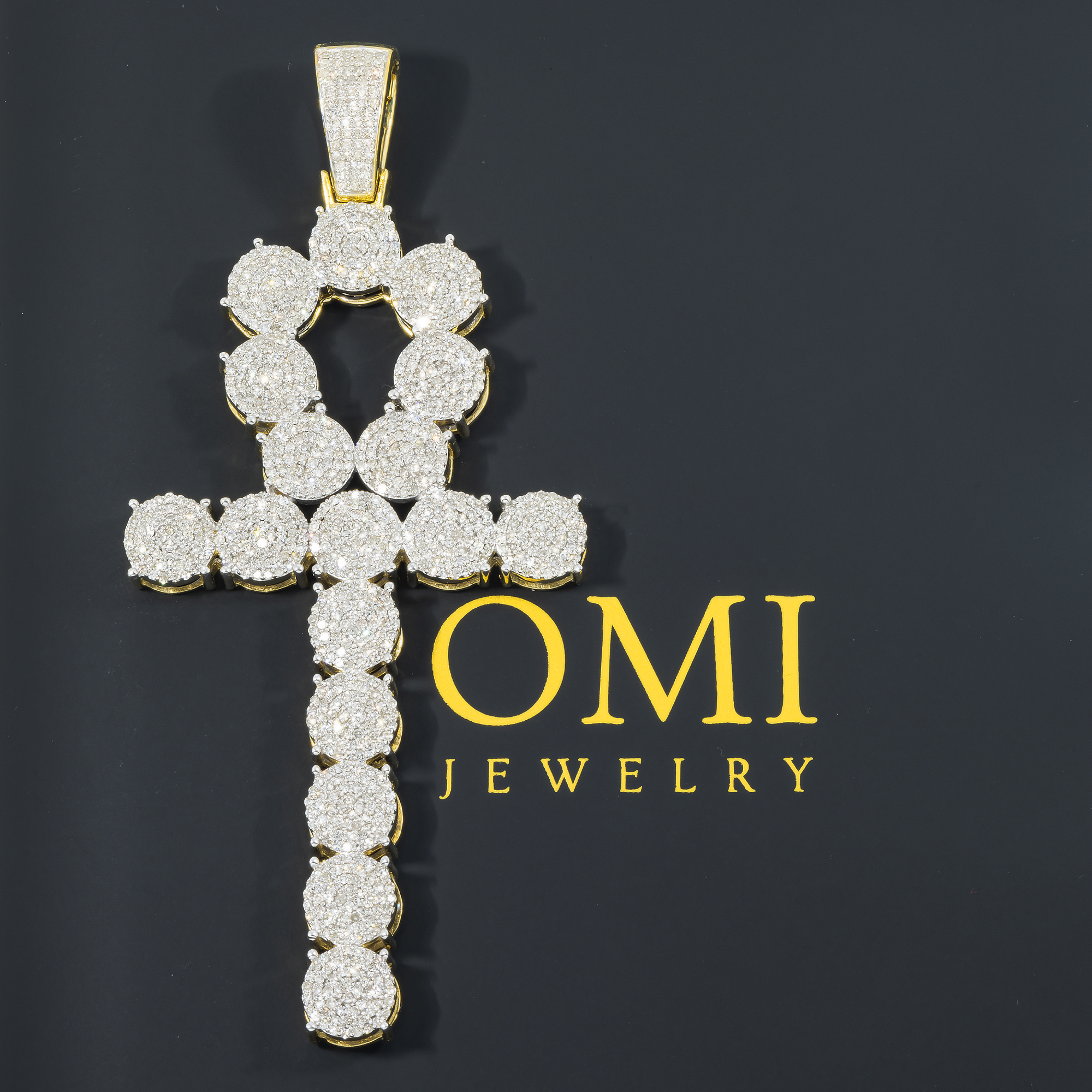 10K GOLD DIAMOND CLUSTER ANKH PENDANT 2.64 CT