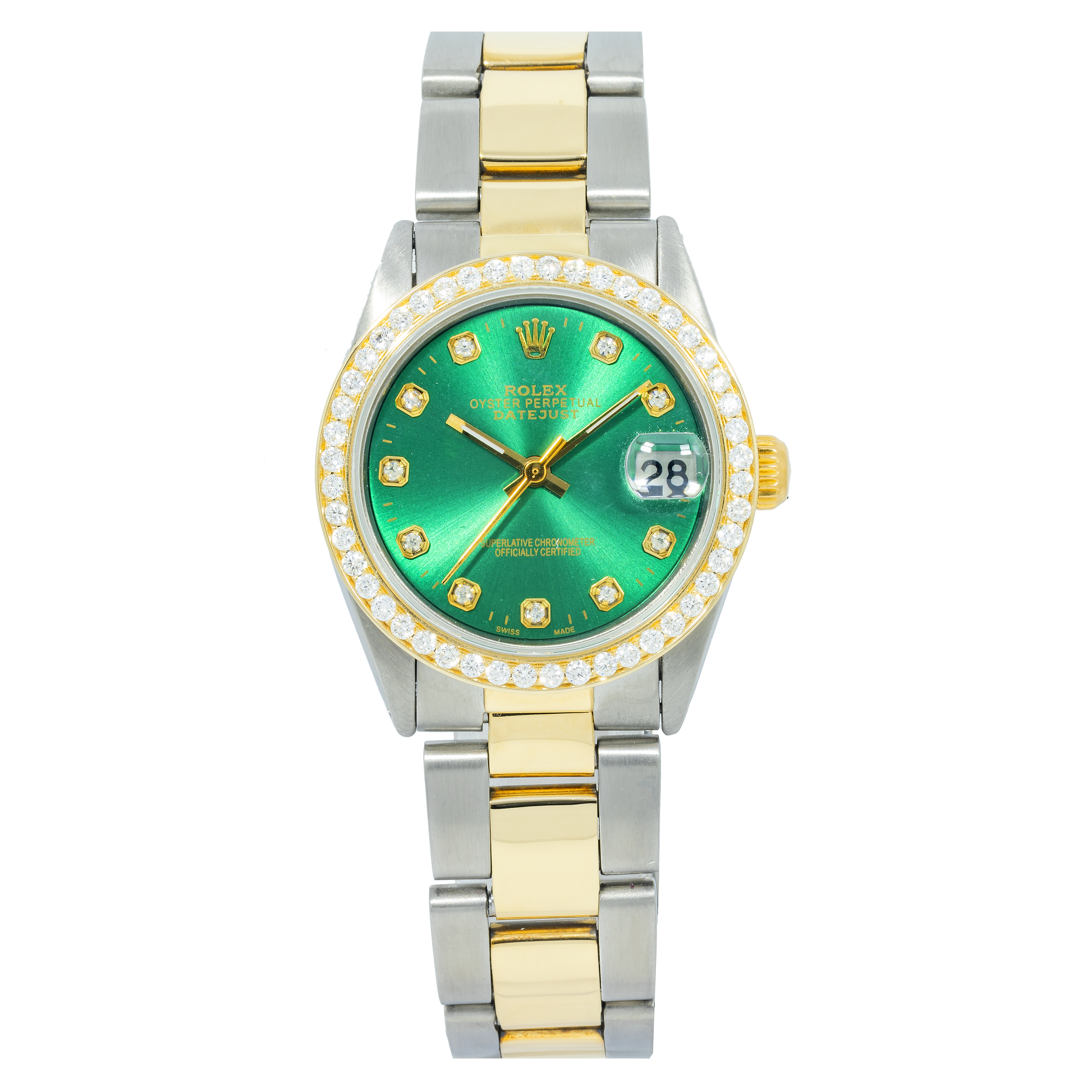 Rolex Datejust 31MM 68243 Green Diamond Dial Diamond Bezel Two Tone Oyster Bracelet