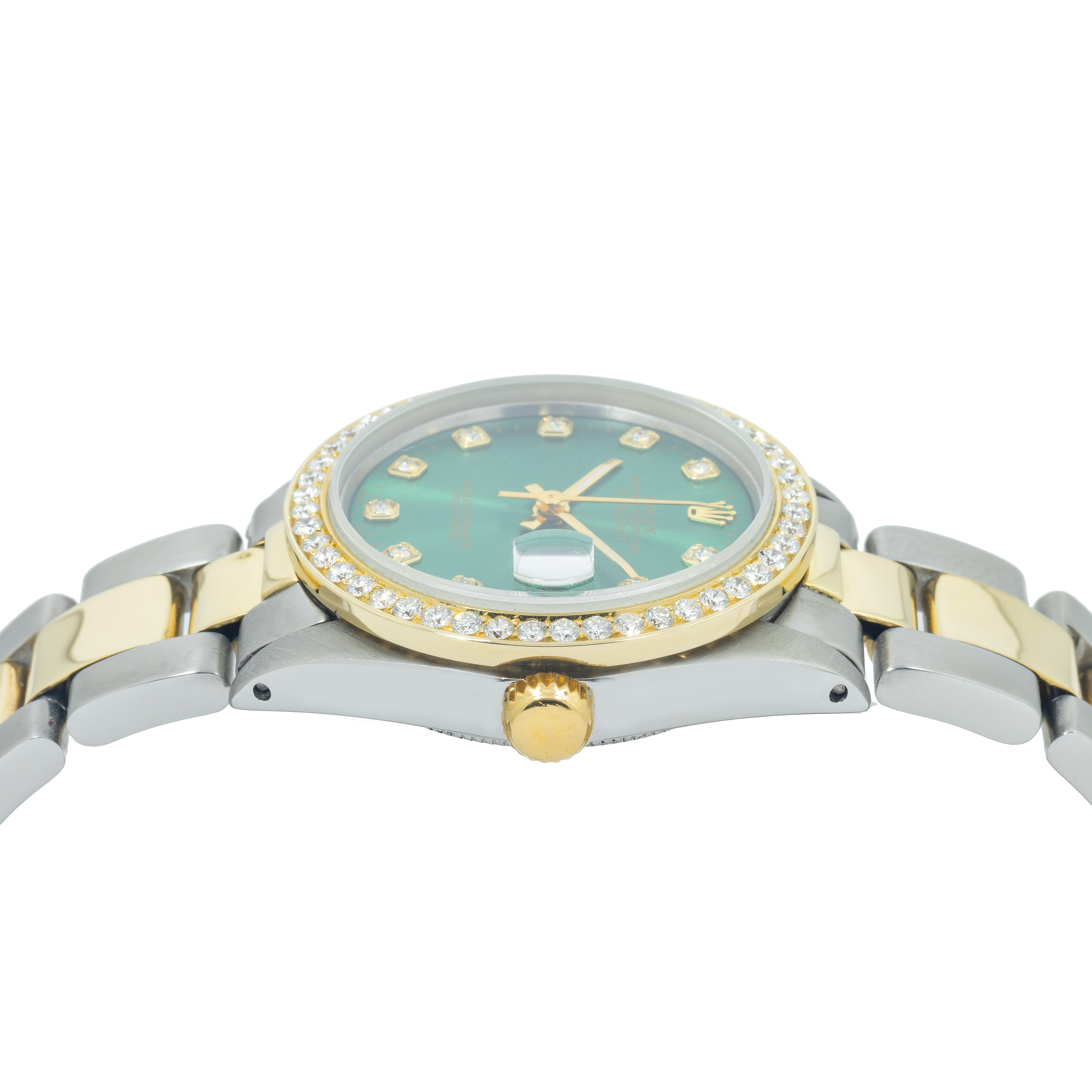 Rolex Datejust 31MM 68243 Green Diamond Dial Diamond Bezel Two Tone Yellow Gold Oyster Bracelet