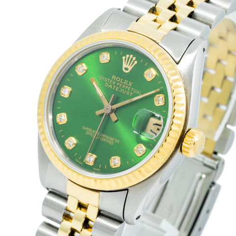 Rolex Datejust 6827 31MM Green Diamond Dial With Two Tone Jubilee Bracelet