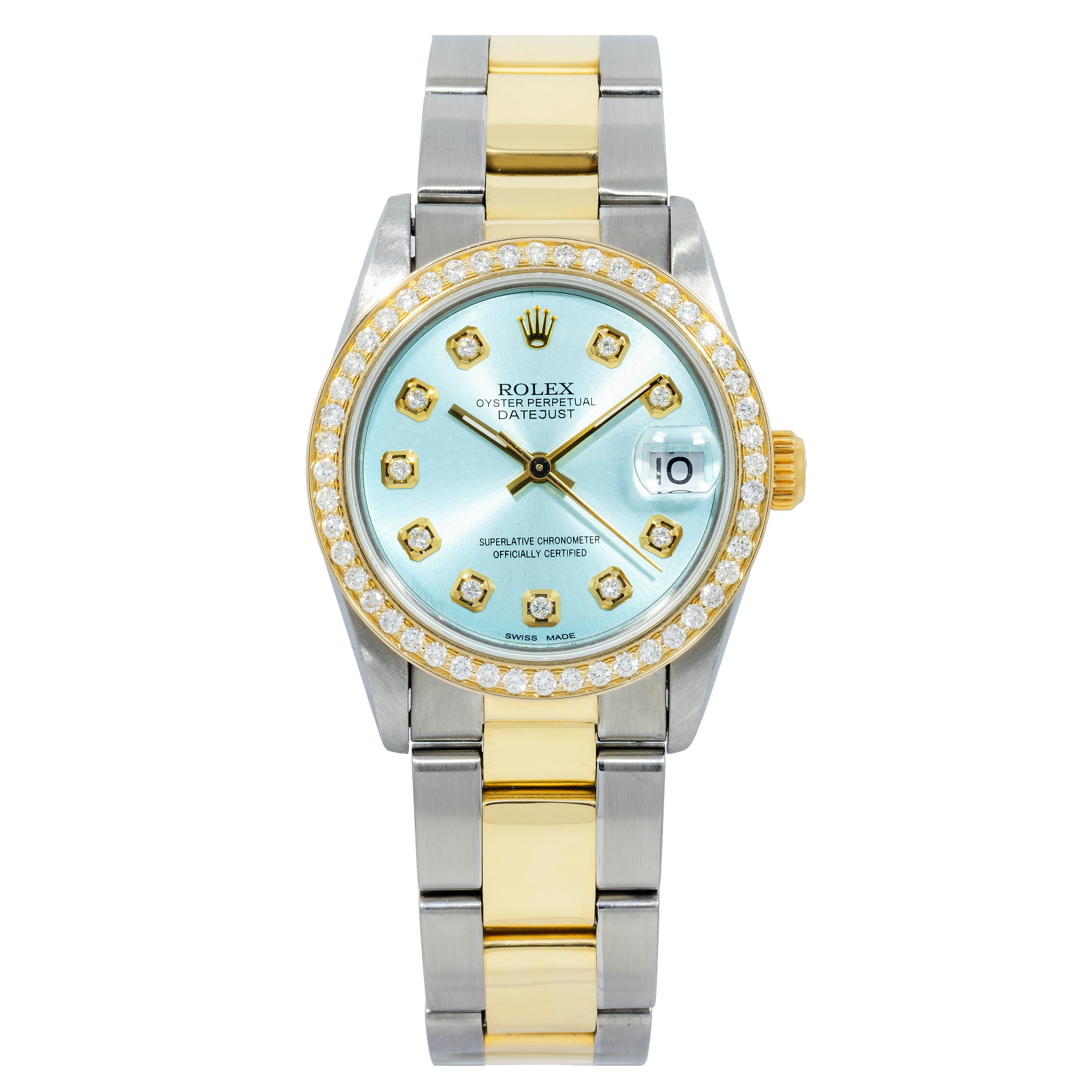 Rolex Datejust 31MM 6824 Ice Blue Diamond Dial Diamond Bezel Two Tone Oyster Bracelet