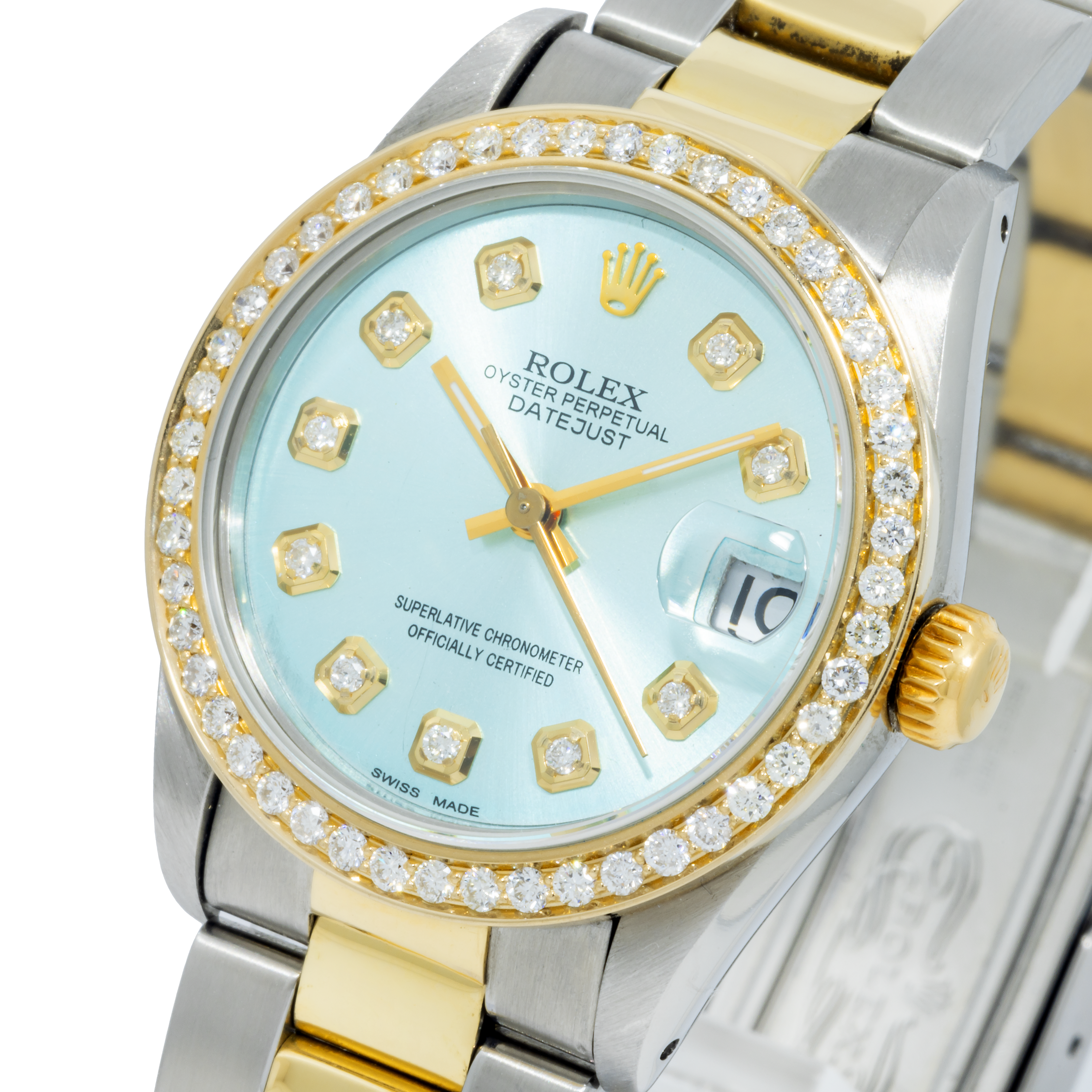 Rolex Datejust 31MM 6824 Ice Blue Diamond Dial Diamond Bezel Two Tone Yellow Gold Oyster Bracelet