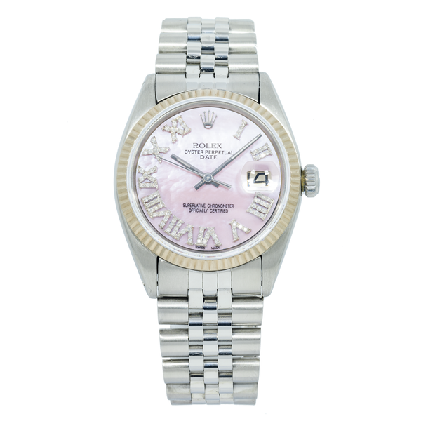 Rolex Date 1601 36MM Pink Diamond Roman Dial With Stainless Steel Jubilee Bracelet