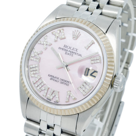 Rolex Date 1601 36MM Pink Diamond Roman Dial With Stainless Steel Jubilee Bracelet