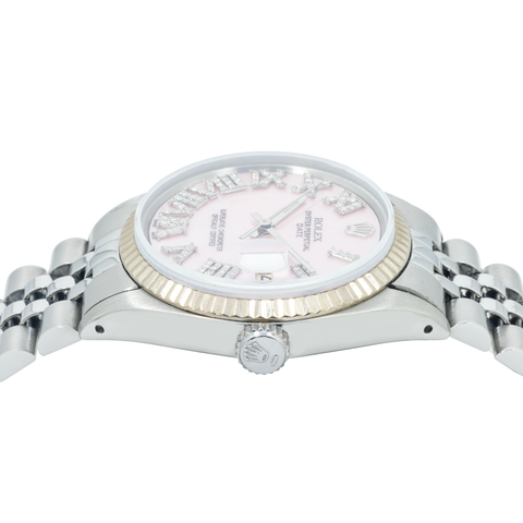 Rolex Date 1601 36MM Pink Diamond Roman Dial With Stainless Steel Jubilee Bracelet