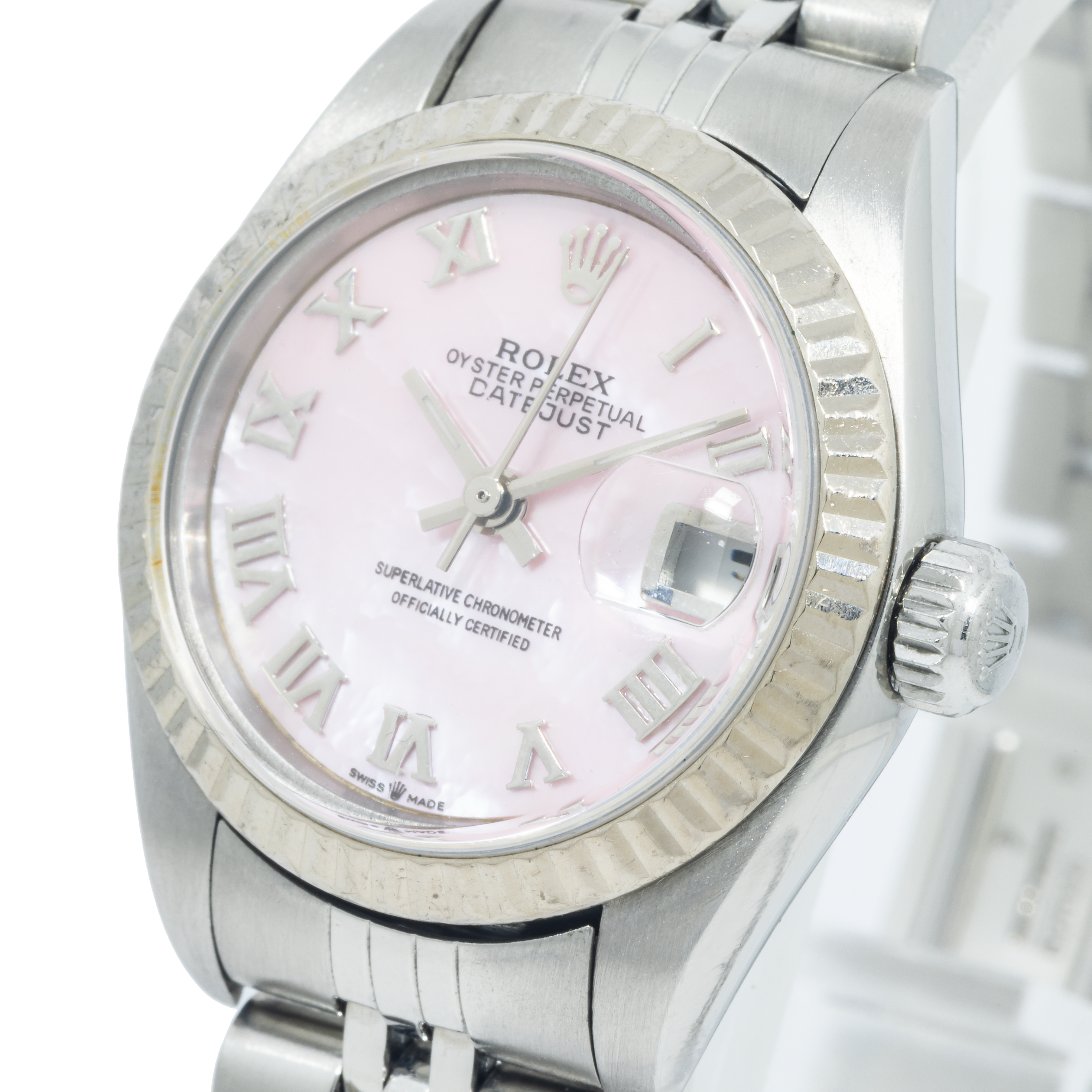 Rolex Datejust 26MM 6917 Pink Mother of Pearl Roman Dial Fluted Bezel Stainless Steel Jubilee Bracelet