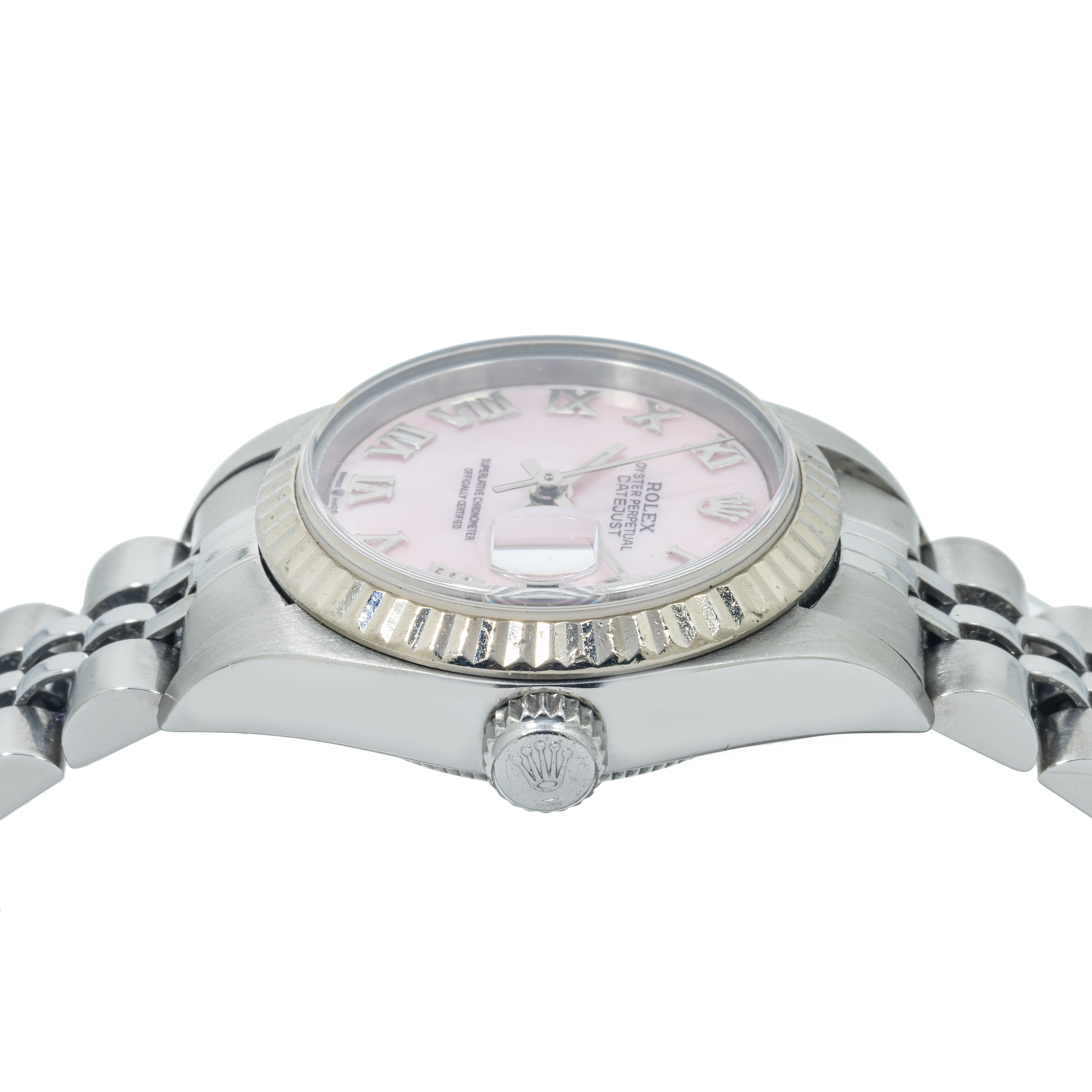 Rolex Datejust 26MM 6917 Pink Mother of Pearl Roman Dial Fluted Bezel Stainless Steel Jubilee Bracelet