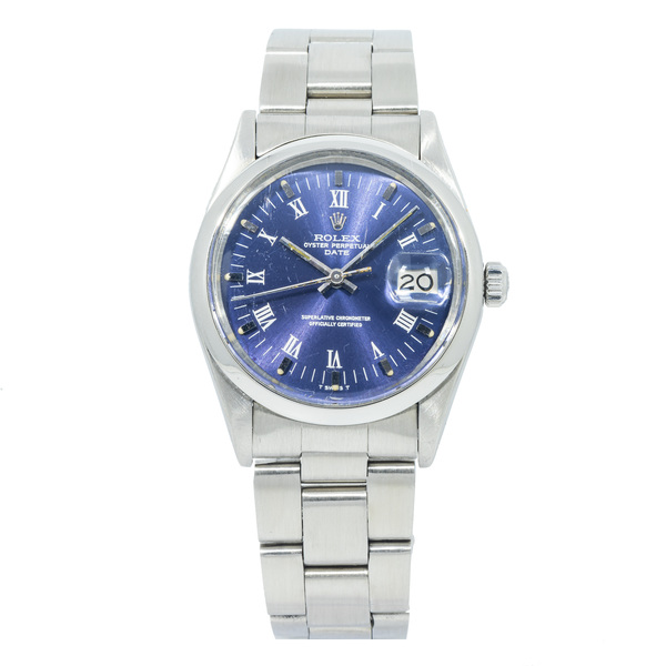 Rolex Oyster Perpetual Date 15000 34MM Blue Roman Dial With Stainless Steel Oyster Bracelet