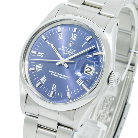 Rolex Oyster Perpetual Date 15000 34MM Blue Roman Dial With Stainless Steel Oyster Bracelet