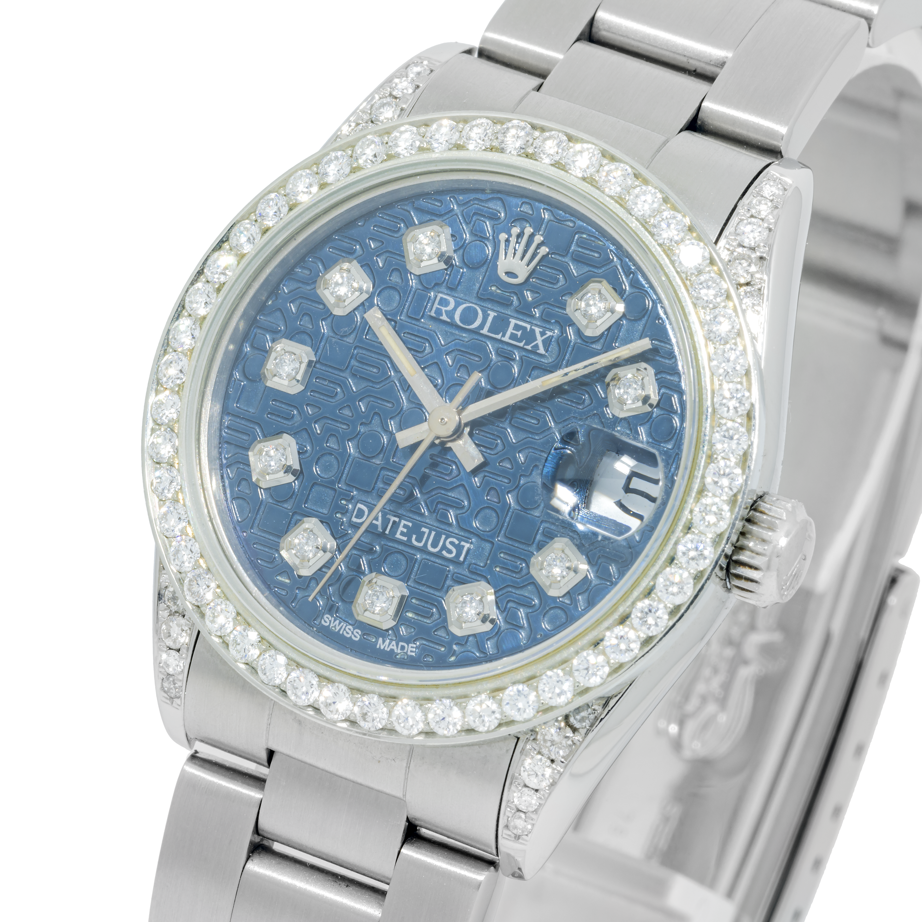 Rolex Datejust 31MM 6824 Blue Pattern Diamond Dial Diamond Bezel Stainless Steel Oyster Bracelet