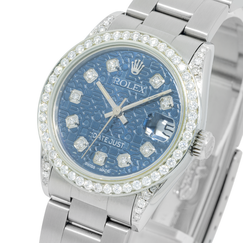 Rolex Datejust 68240 31MM Blue Diamond Dial & Lugs With Stainless Steel Oyster Bracelet