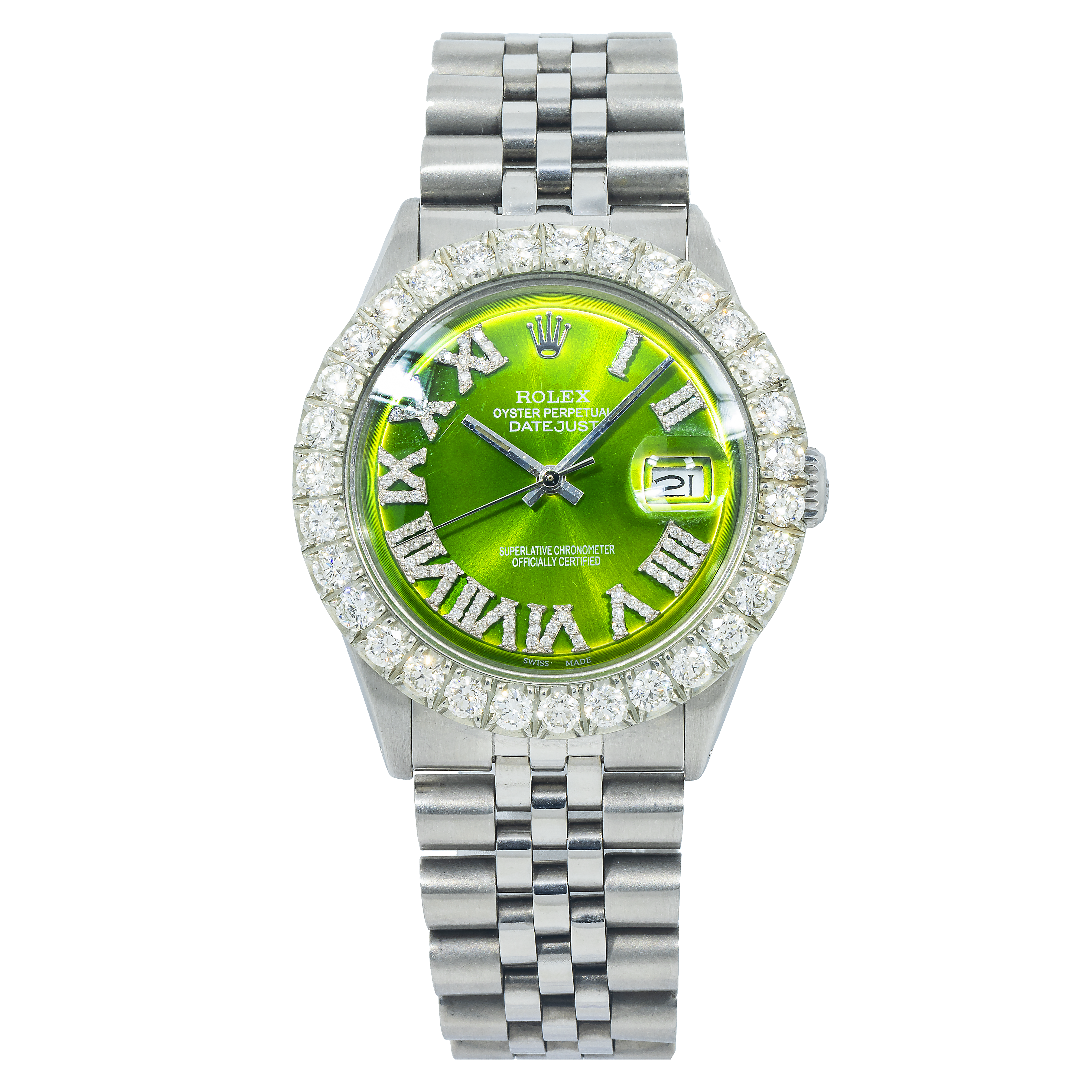 Rolex Datejust 36MM 1601 Green Roman Dial Diamond Bezel Stainless Steel Jubilee Bracelet