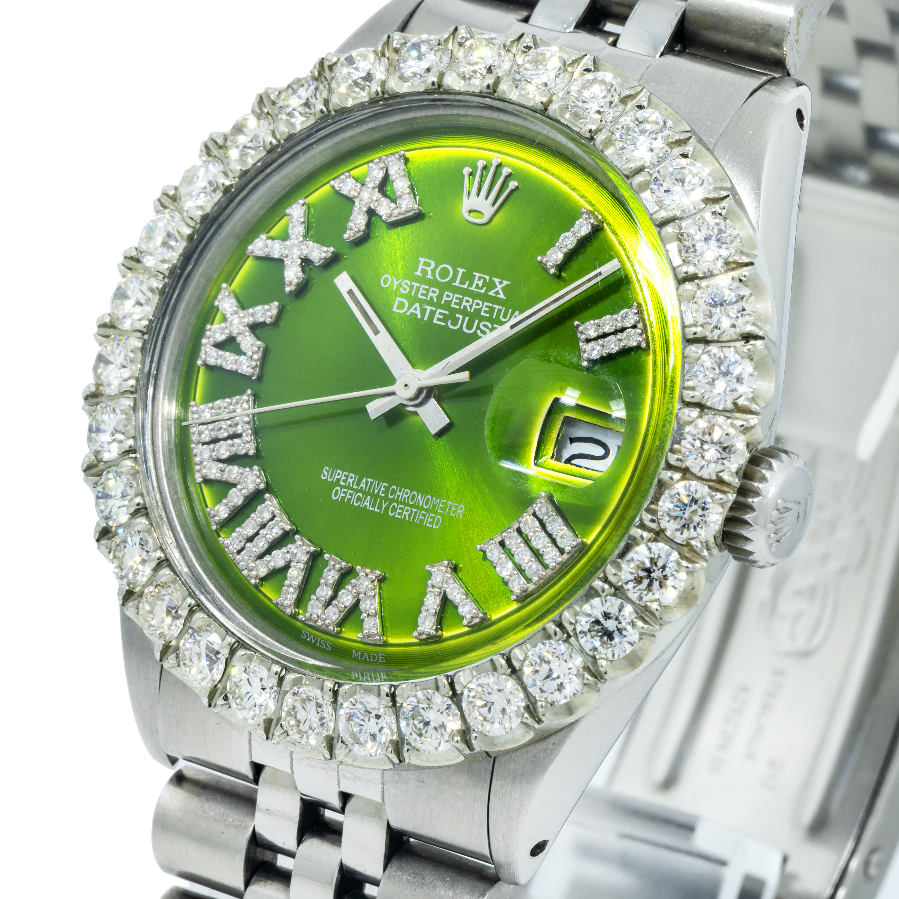 Rolex Datejust 36MM 1601 Green Roman Diamond Dial Diamond Bezel Stainless Steel Jubilee Bracelet