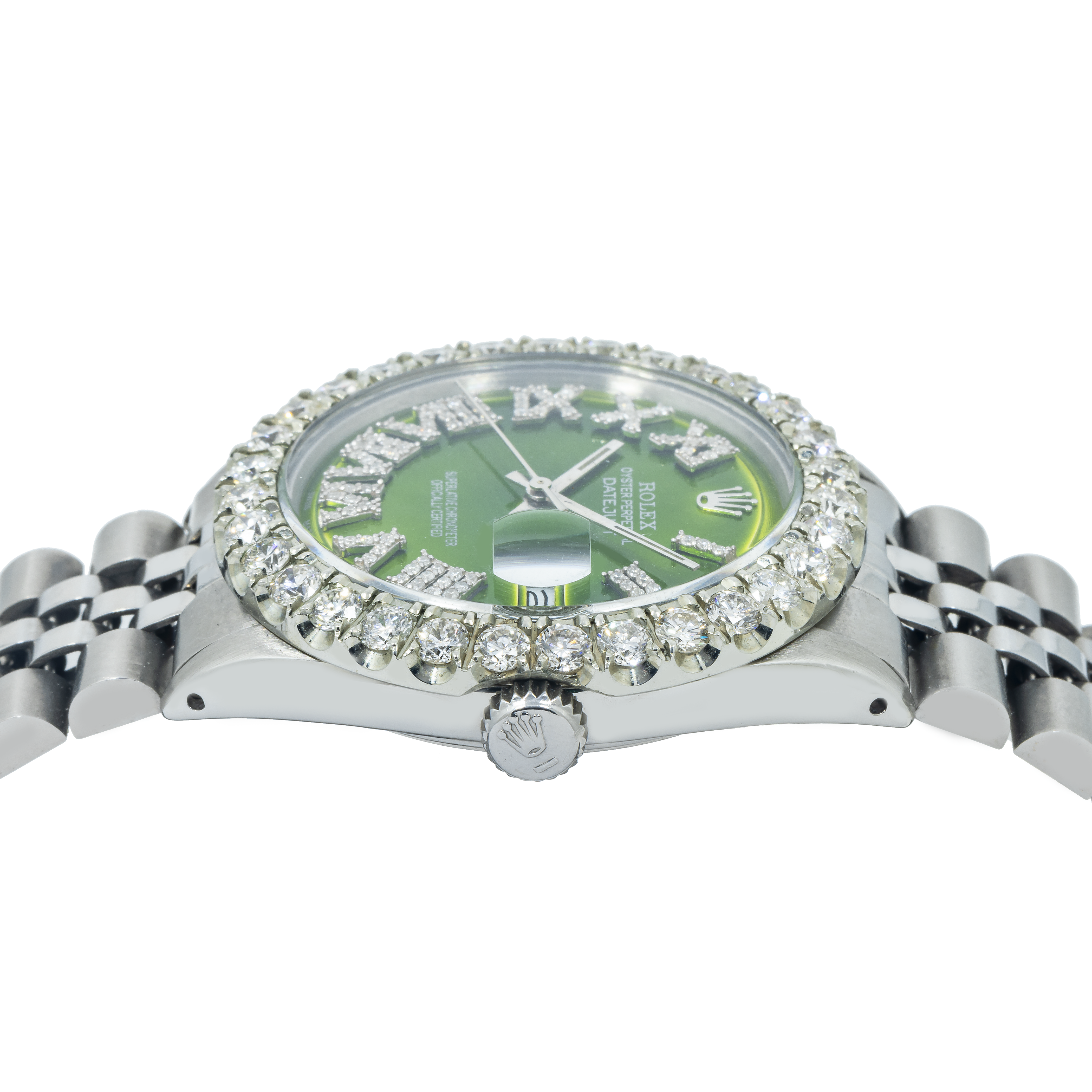 Rolex Datejust 36MM 1601 Green Roman Diamond Dial Diamond Bezel Stainless Steel Jubilee Bracelet