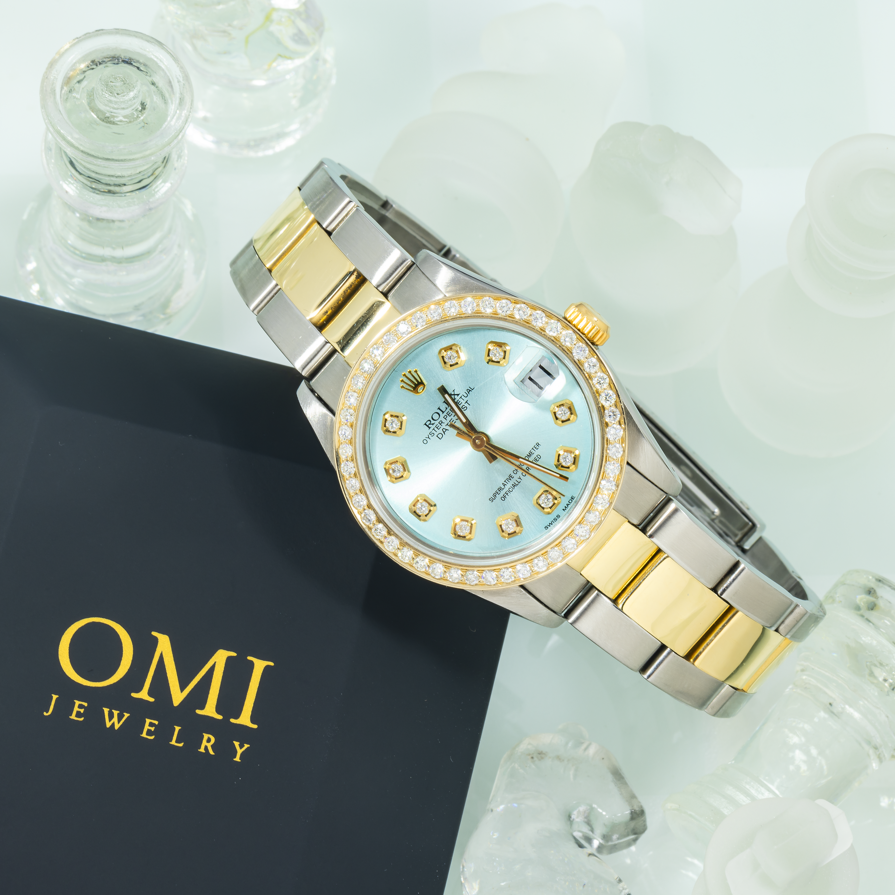 Rolex Datejust 31MM 6824 Ice Blue Diamond Dial Diamond Bezel Two Tone Yellow Gold Oyster Bracelet