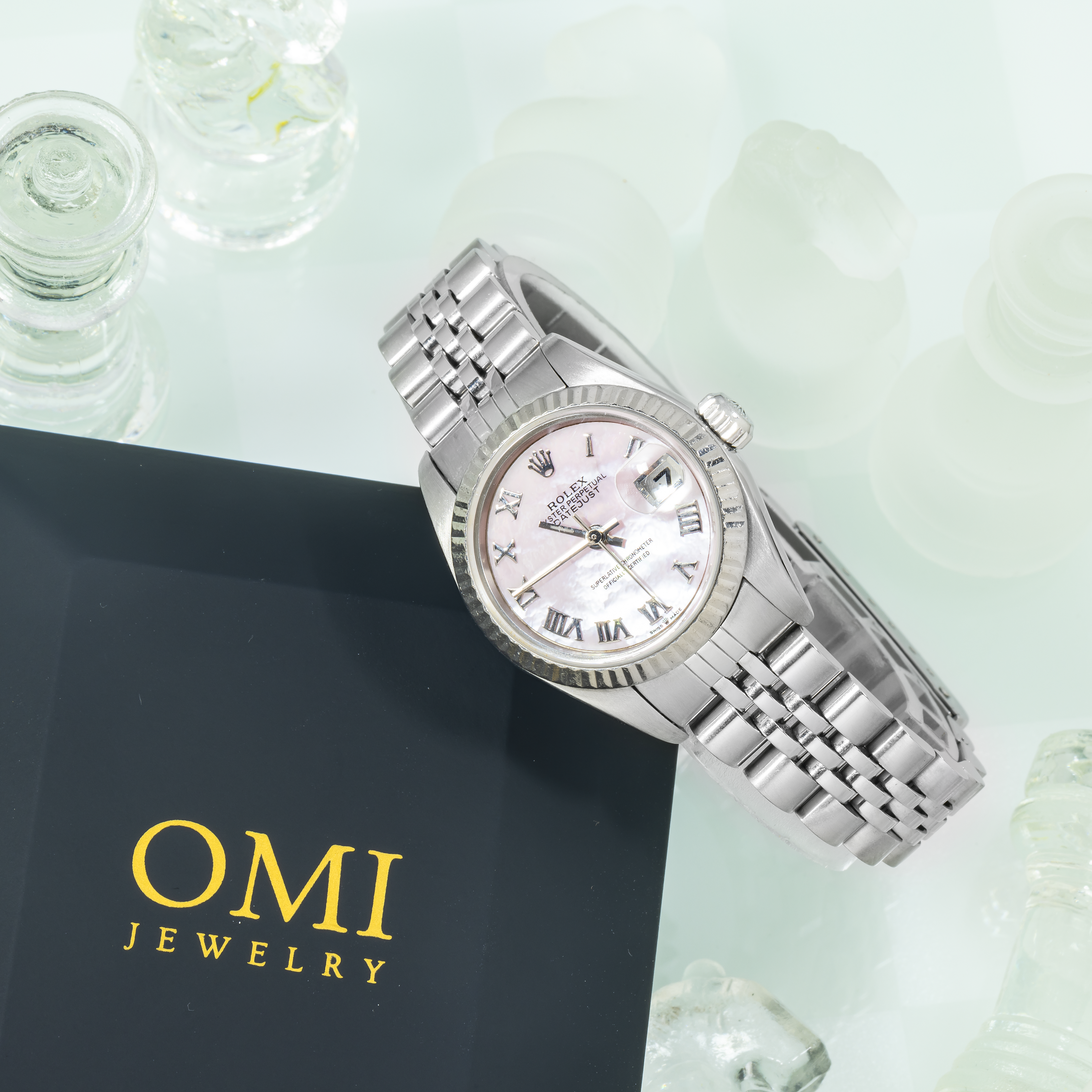 Rolex Datejust 26MM 6917 Pink Mother of Pearl Roman Dial Fluted Bezel Stainless Steel Jubilee Bracelet