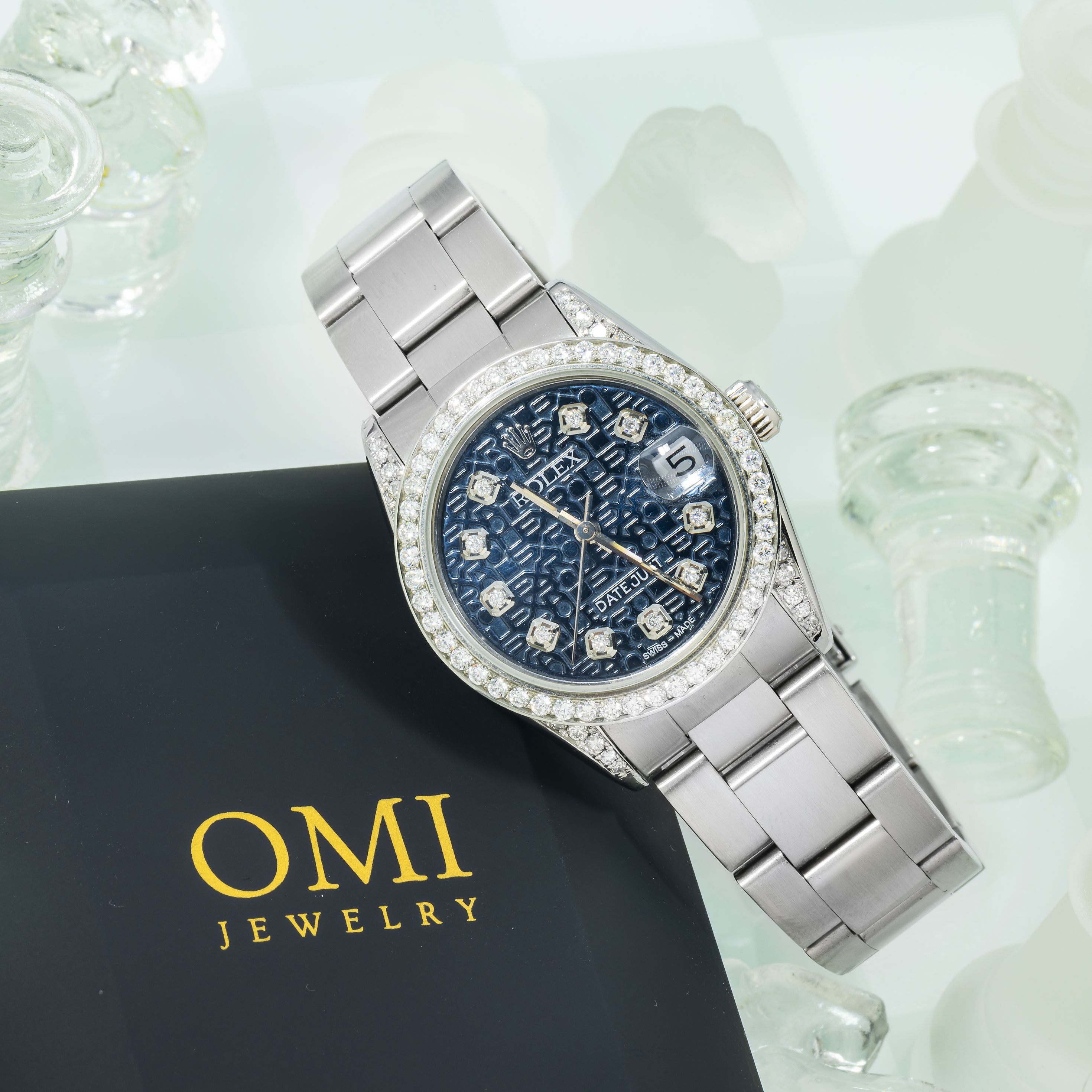 Rolex Datejust 31MM 6824 Blue Pattern Diamond Dial Diamond Bezel Stainless Steel Oyster Bracelet