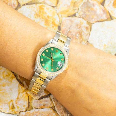 Rolex Datejust 6824 31MM Green Diamond Dial & Bezel With Two Tone Oyster Bracelet