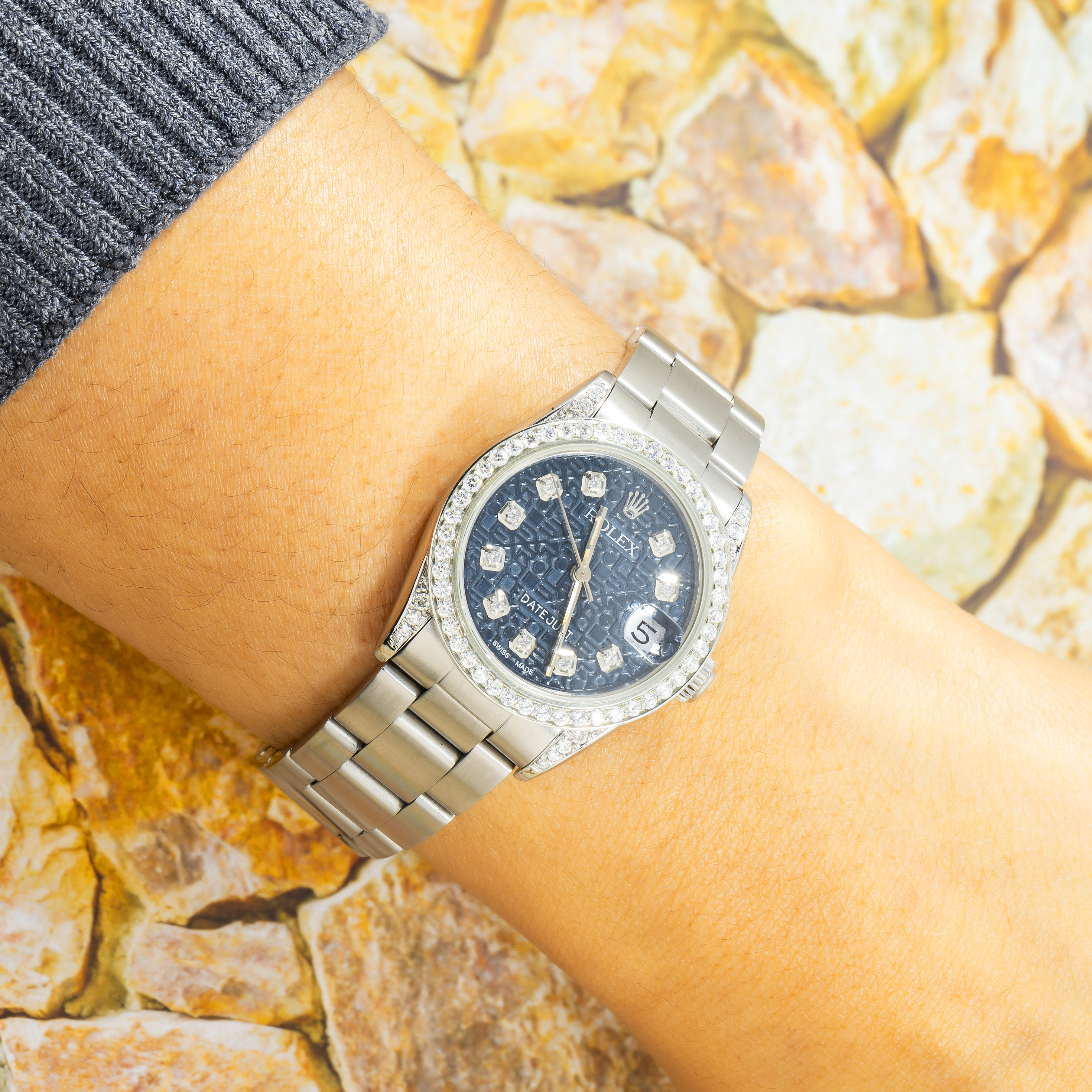 Rolex Datejust 31MM 78240 Blue Pattern Diamond Dial Diamond Bezel Stainless Steel Oyster Bracelet