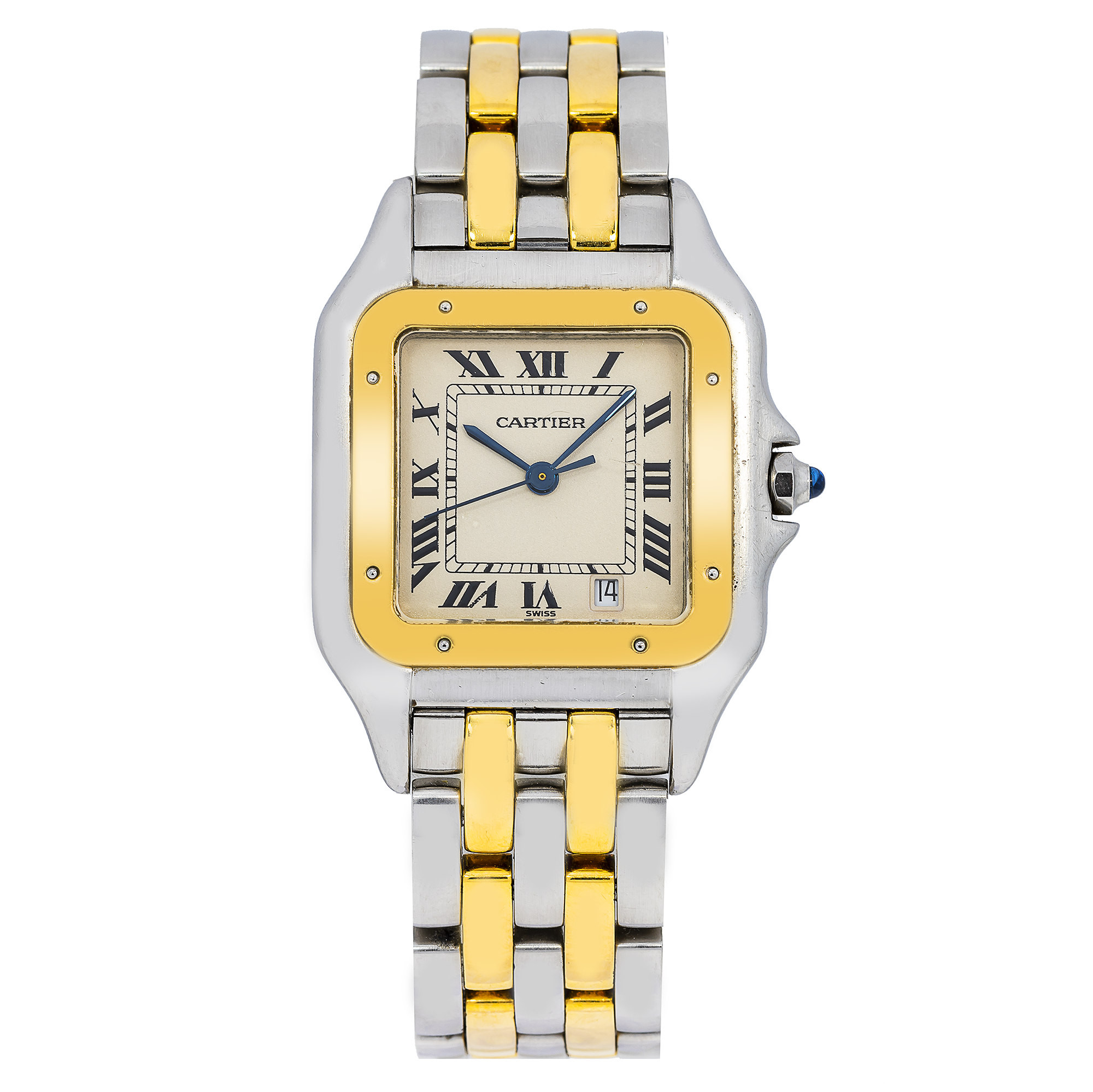 Cartier Panthère 27MM W25028B6 Ivory Roman Dial Yellow Gold Bezel Two Tone Yellow Gold Bracelet