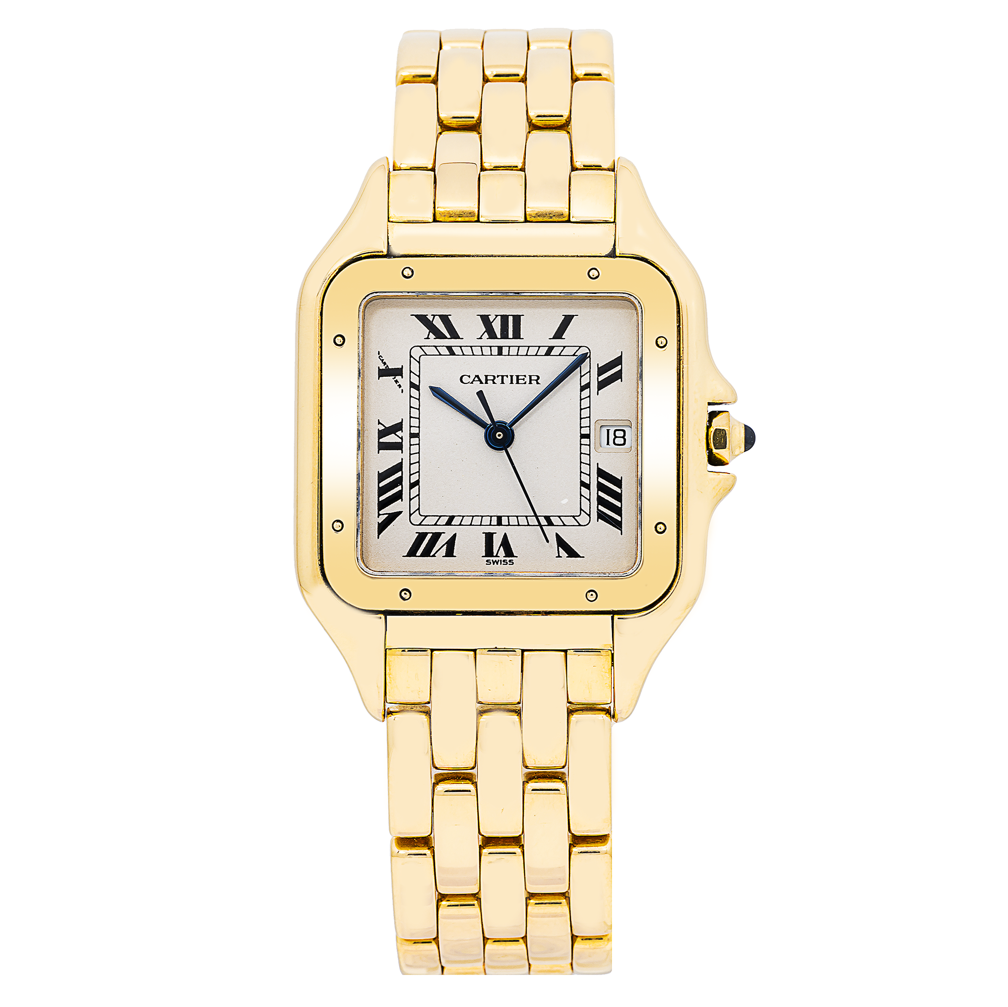 Cartier Panthère 27MM W25014B9 Silver Roman Dial Yellow Gold Bezel 18K Yellow Gold Bracelet