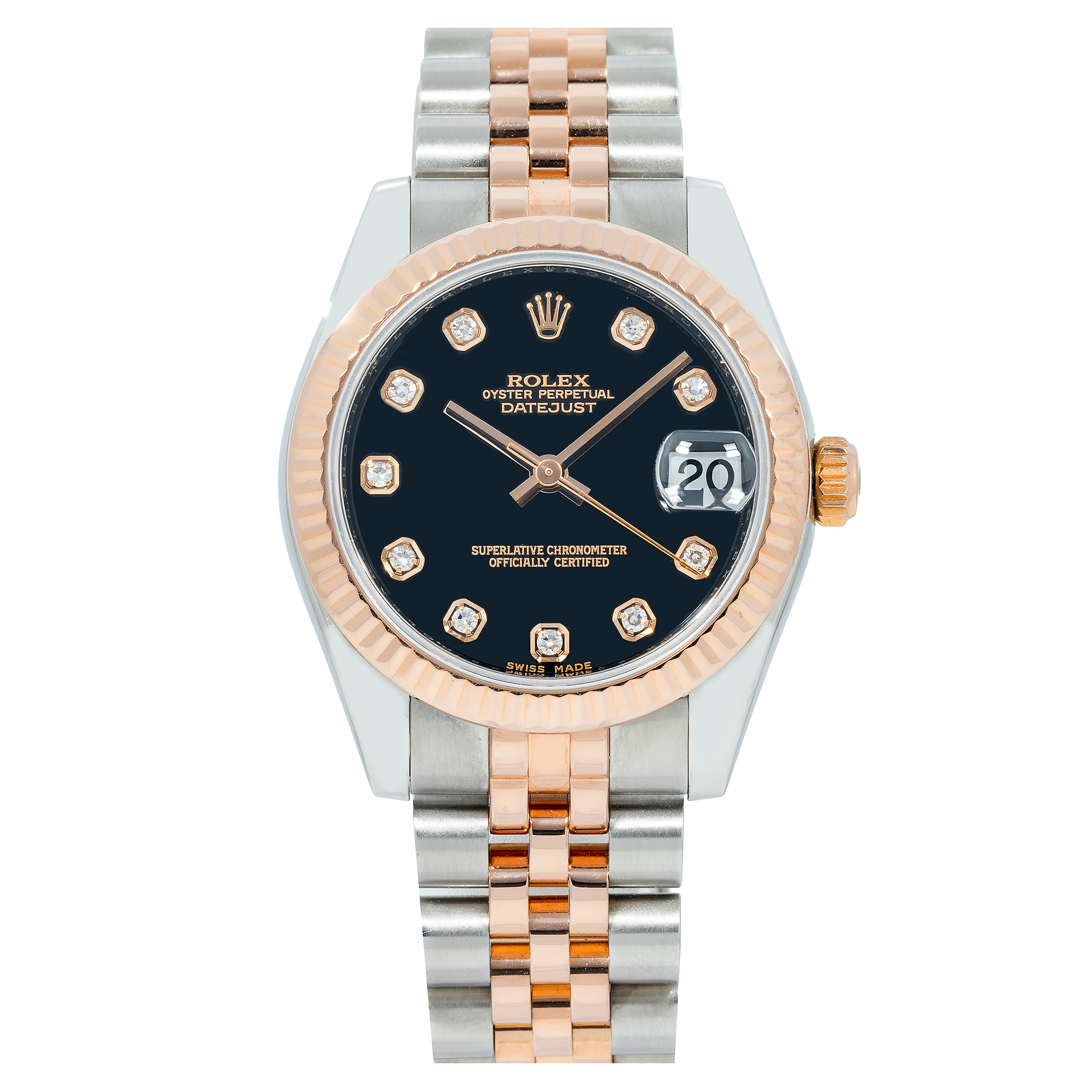 Rolex Datejust 31MM 178271 Black Diamond Dial Rose Gold Fluted