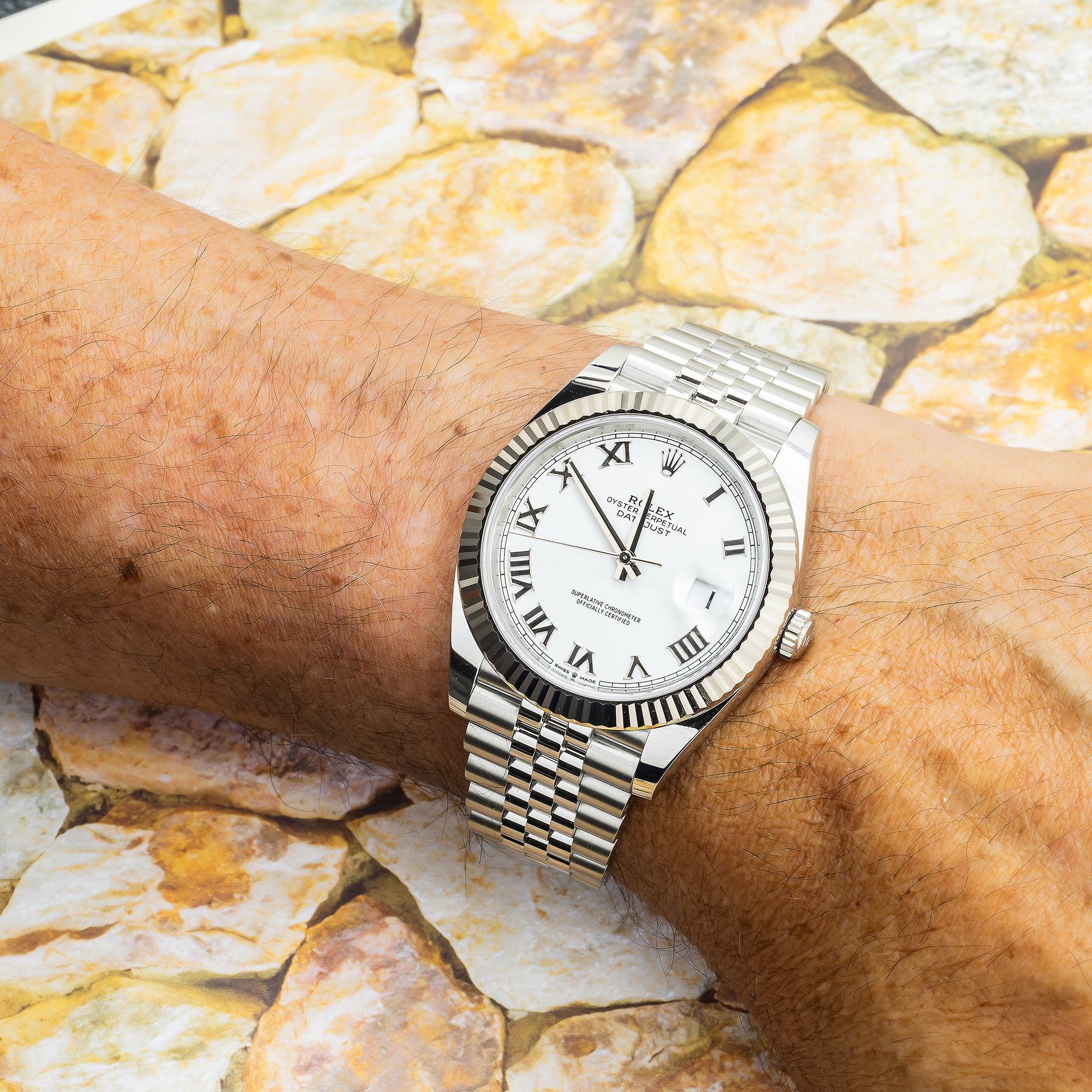 Rolex Datejust 41MM 126334 White Roman Dial Fluted Bezel Stainless Steel Jubilee Bracelet