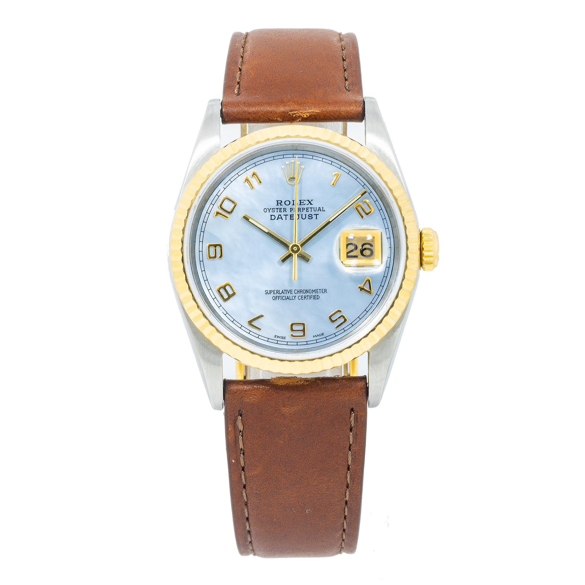 Blue Dial Rolex Oyster Perpetual Datejust Leather Strap Price