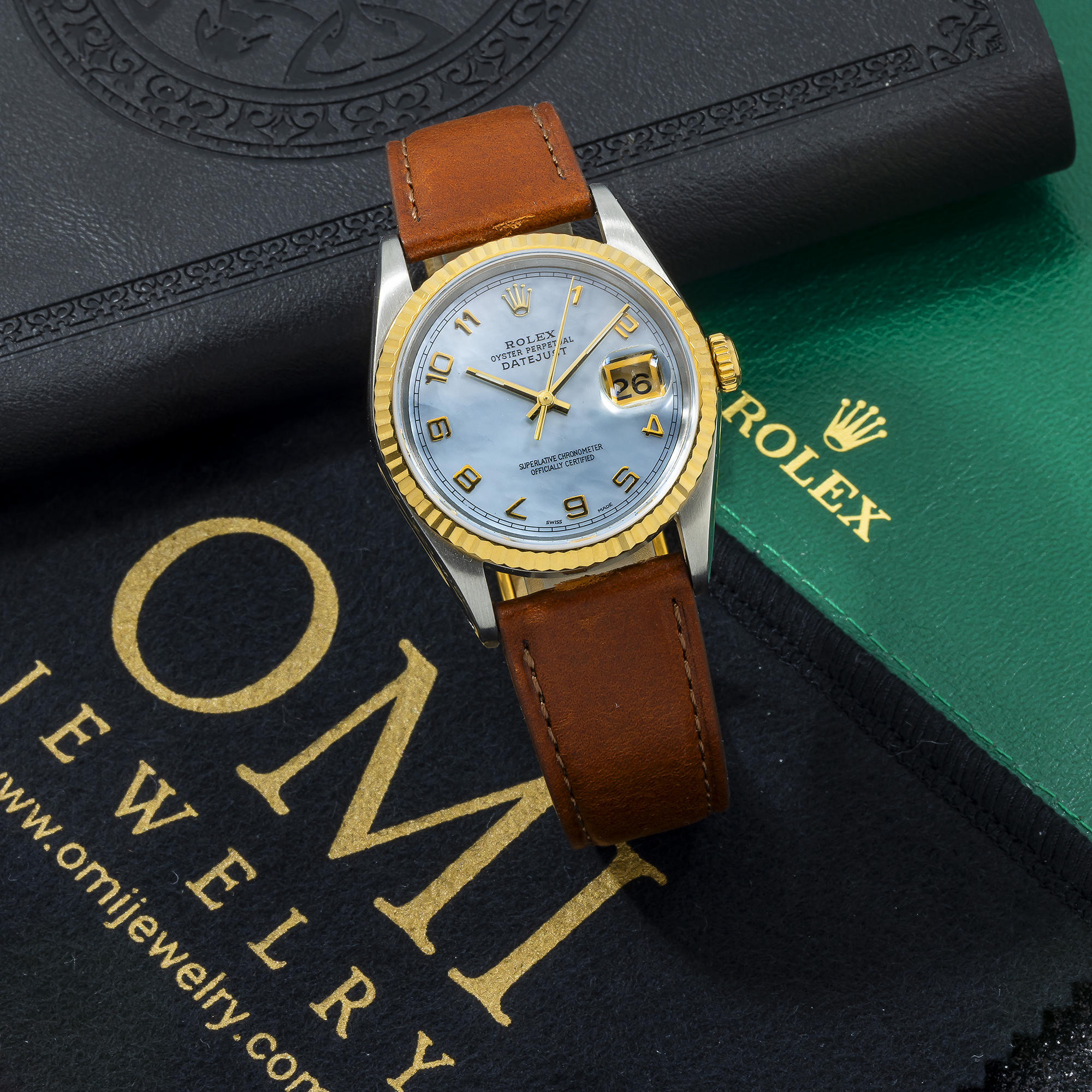 Rolex Datejust 36MM 16233 Blue Mother of Pearl Arabic Dial Fluted Rolex Datejust 36MM 16233 Blue Mother of Pearl Arabic Dial Fluted