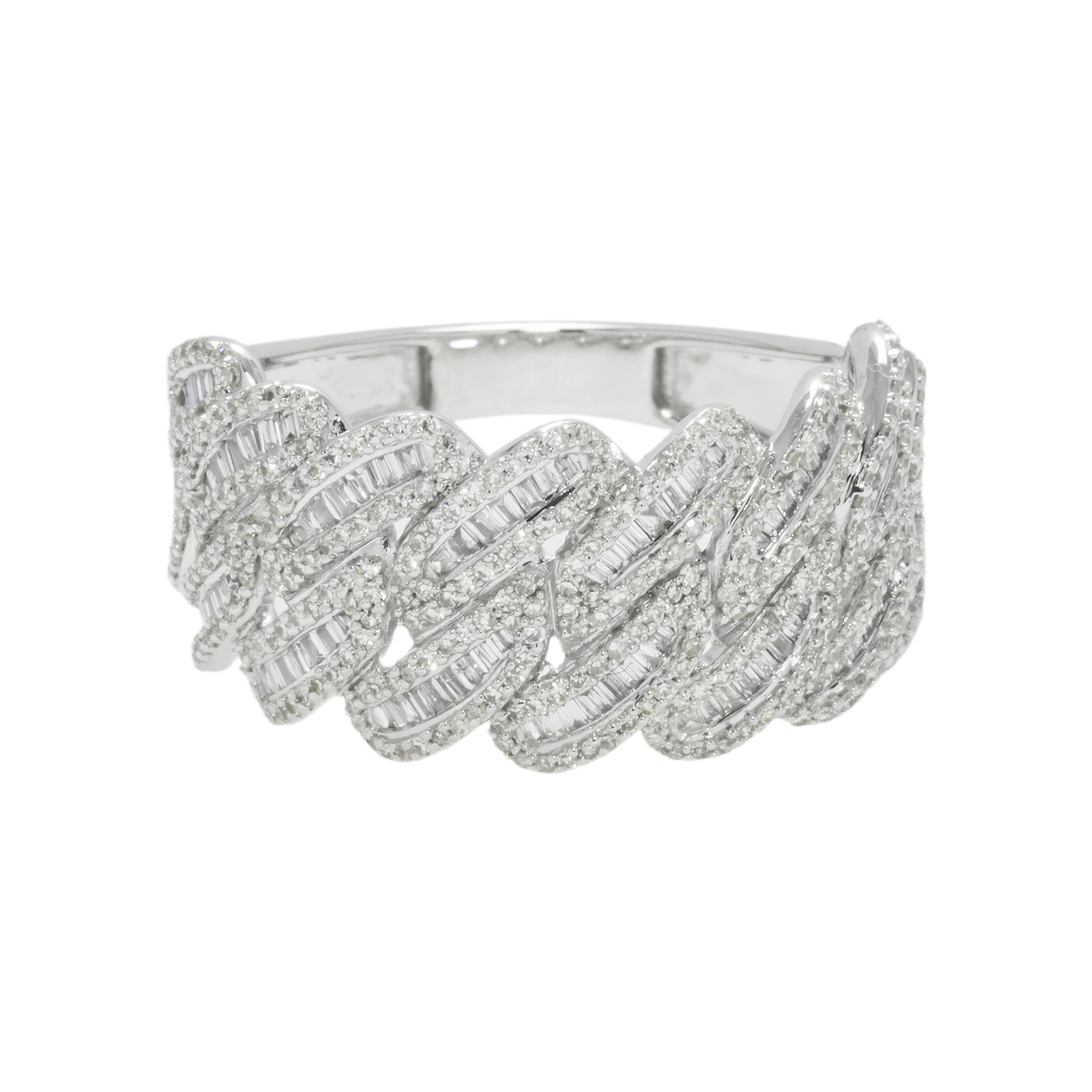 14K GOLD TWO TONE DIAMOND CUBAN LINK RING 1.09 CT