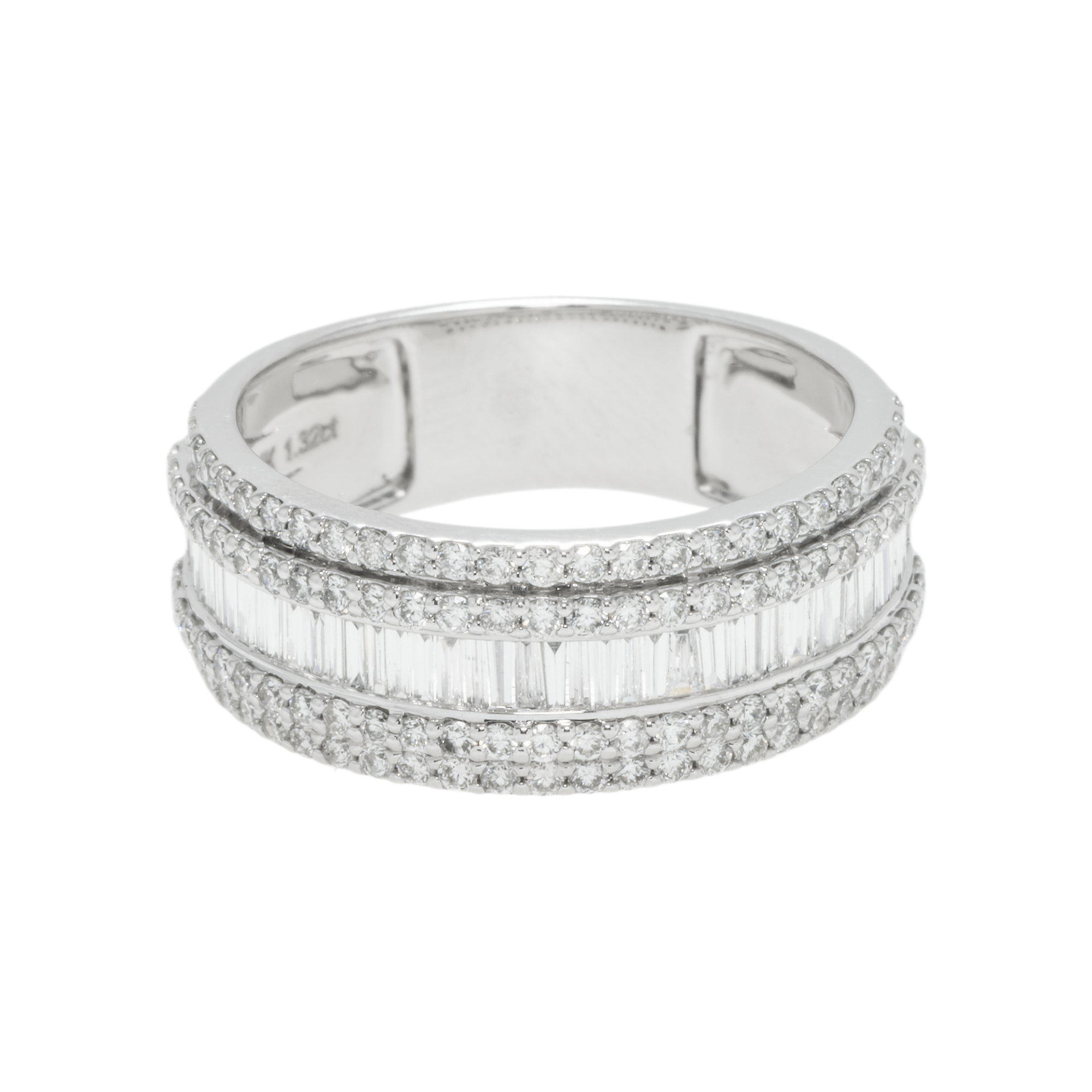 14K GOLD BAGUETTE AND ROUND DIAMOND MULTIROW RING 1.36 CT